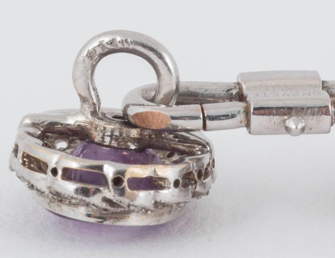 Amethyst & Diamond Oval Cufflinks in 18 Karat White Gold, French circa 1910 For Sale 1