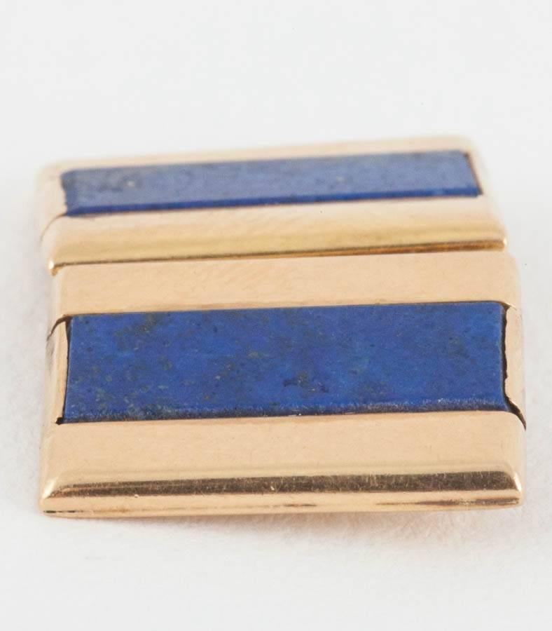 Art Deco Cufflinks in 18 Karat Gold with Lapis Lazuli, French circa 1925 In Good Condition For Sale In London, GB