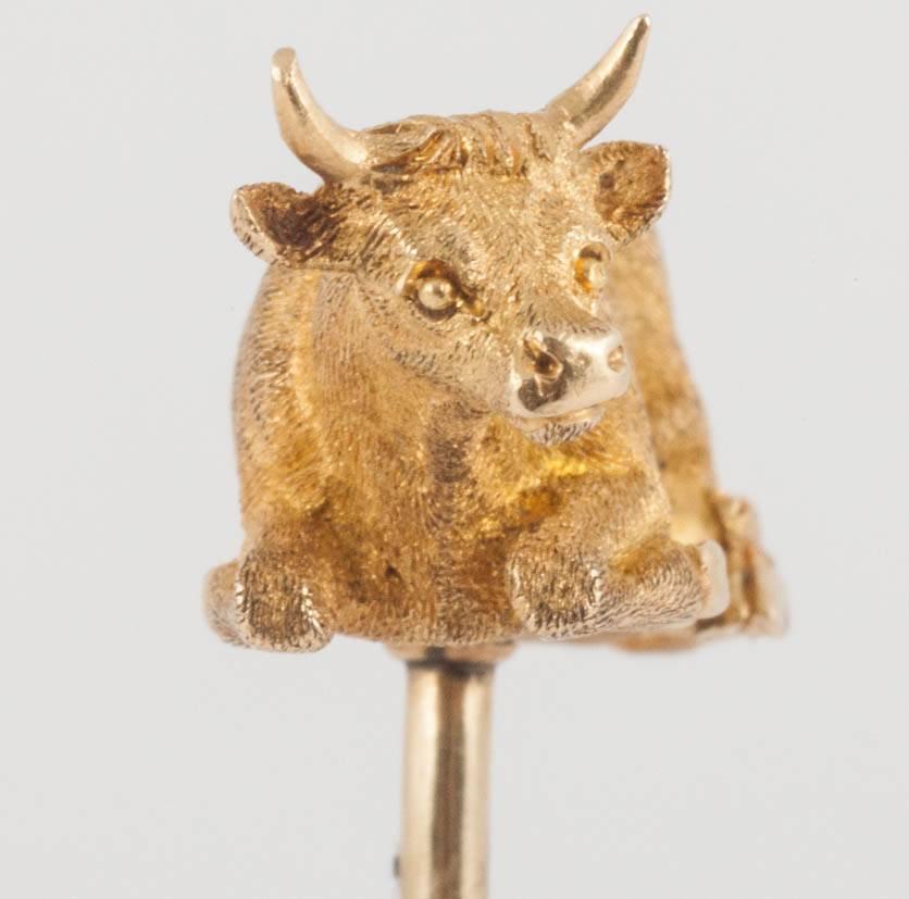 High Victorian Victorian Pastoral Cow Gold Stick Pin