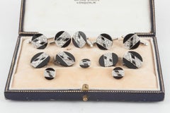 Art Deco Cufflinks & Dress Set in Platinum, Onyx & Diamonds , French circa 1930