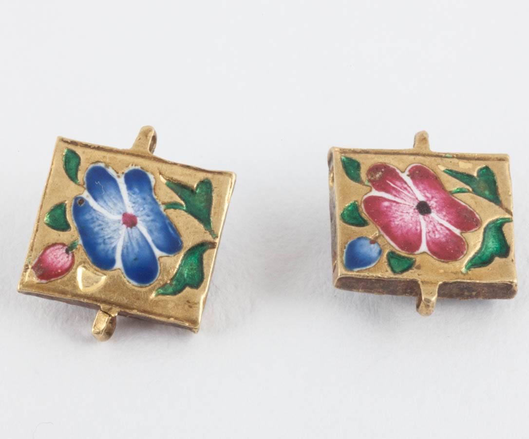 Rose Cut  Indian Plaques, 15, 18th century, Set Rubies, Diamonds and Enamel