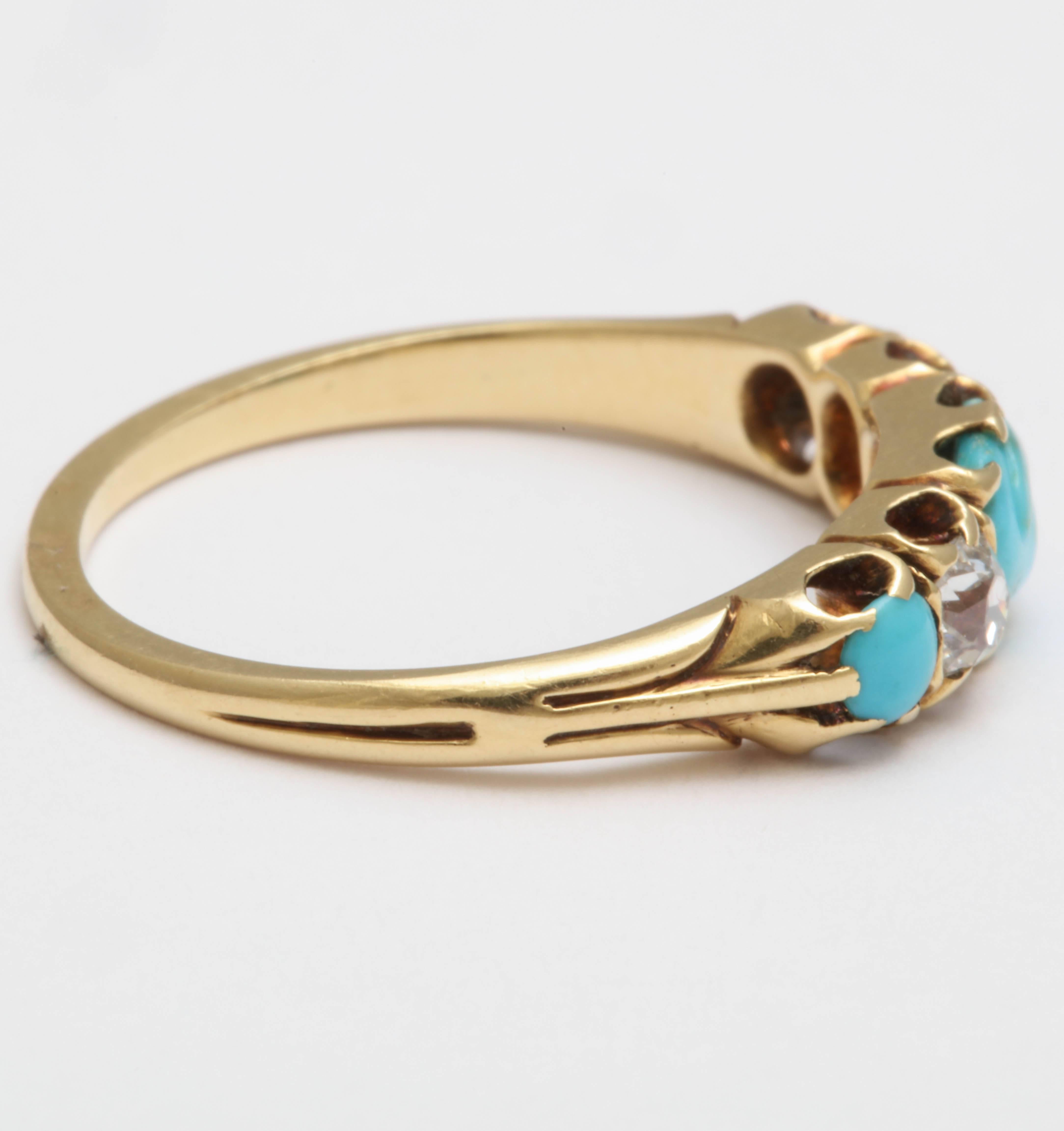 Turquoise Carved Fede and Diamond Ring In Excellent Condition In New York, NY