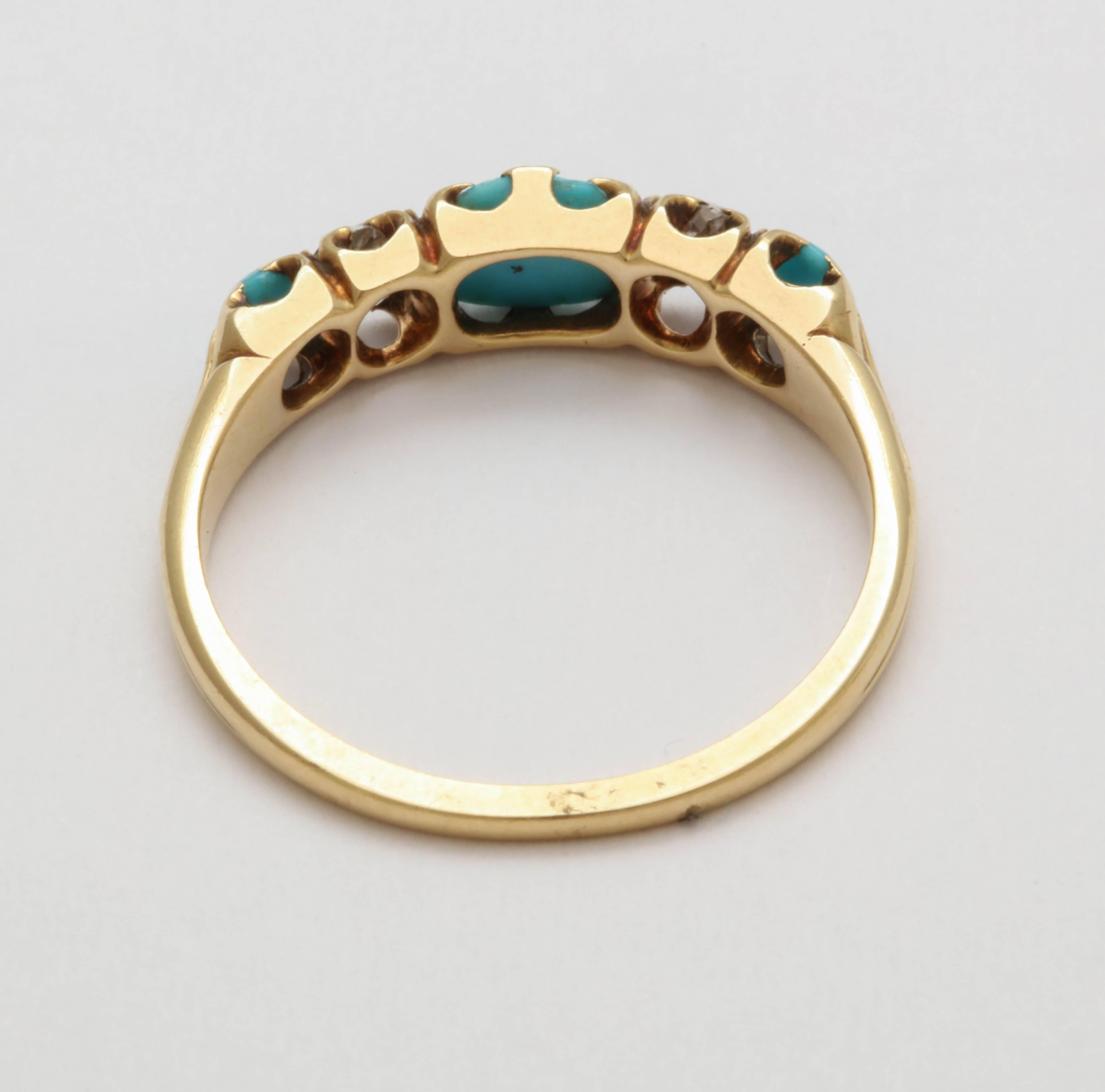 Women's or Men's Turquoise Carved Fede and Diamond Ring