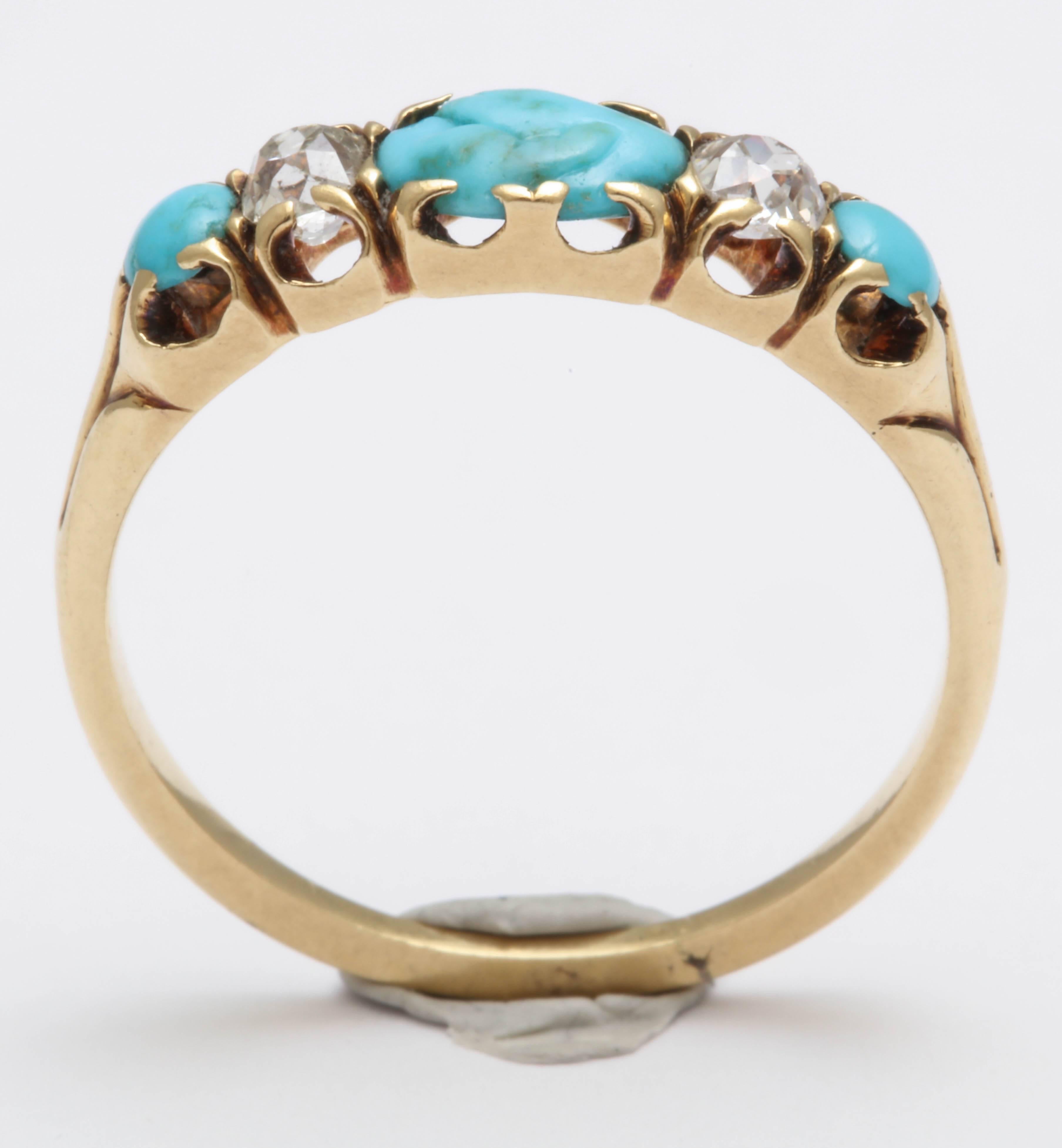 Turquoise Carved Fede and Diamond Ring 1