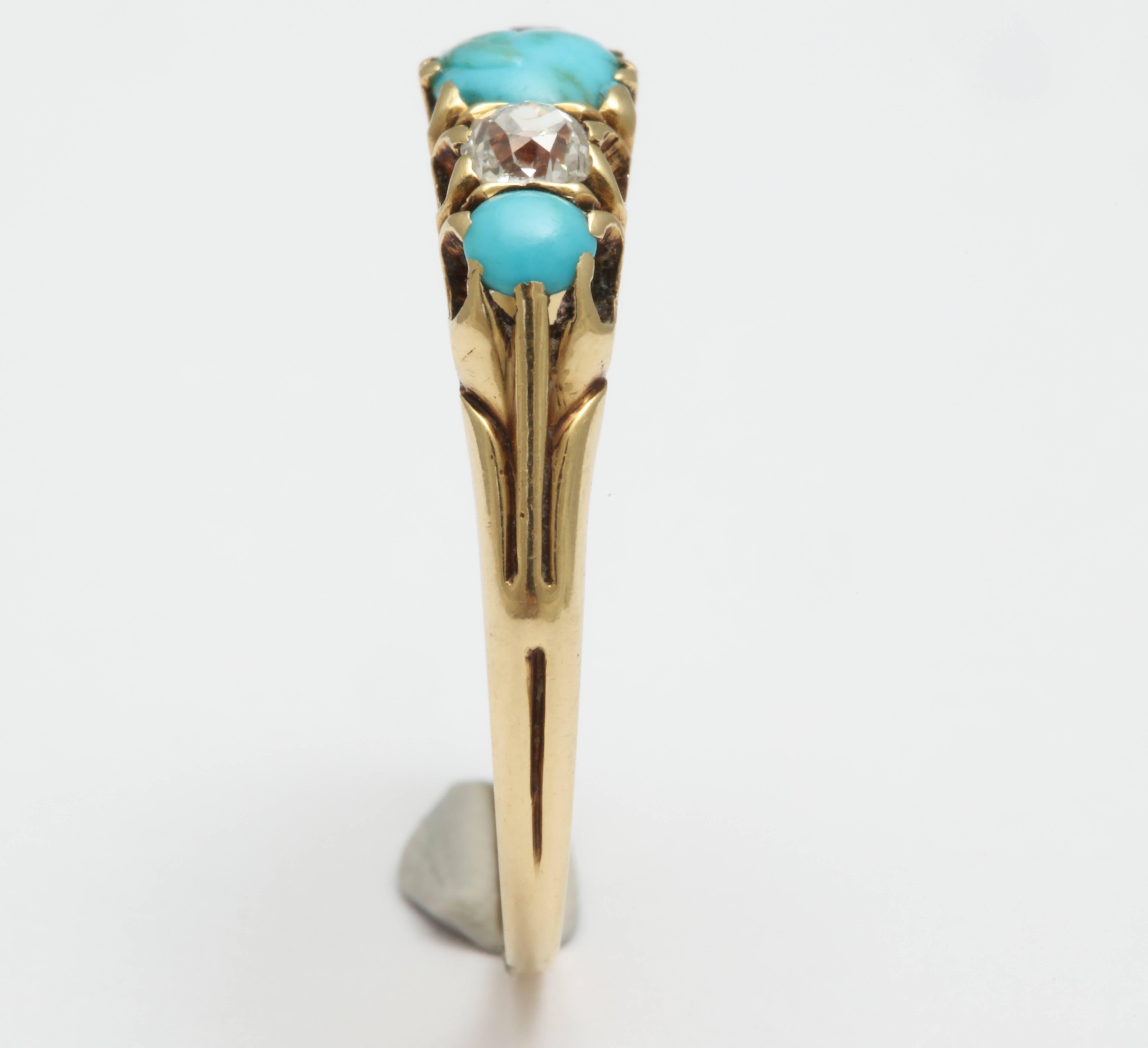 Turquoise Carved Fede and Diamond Ring 2