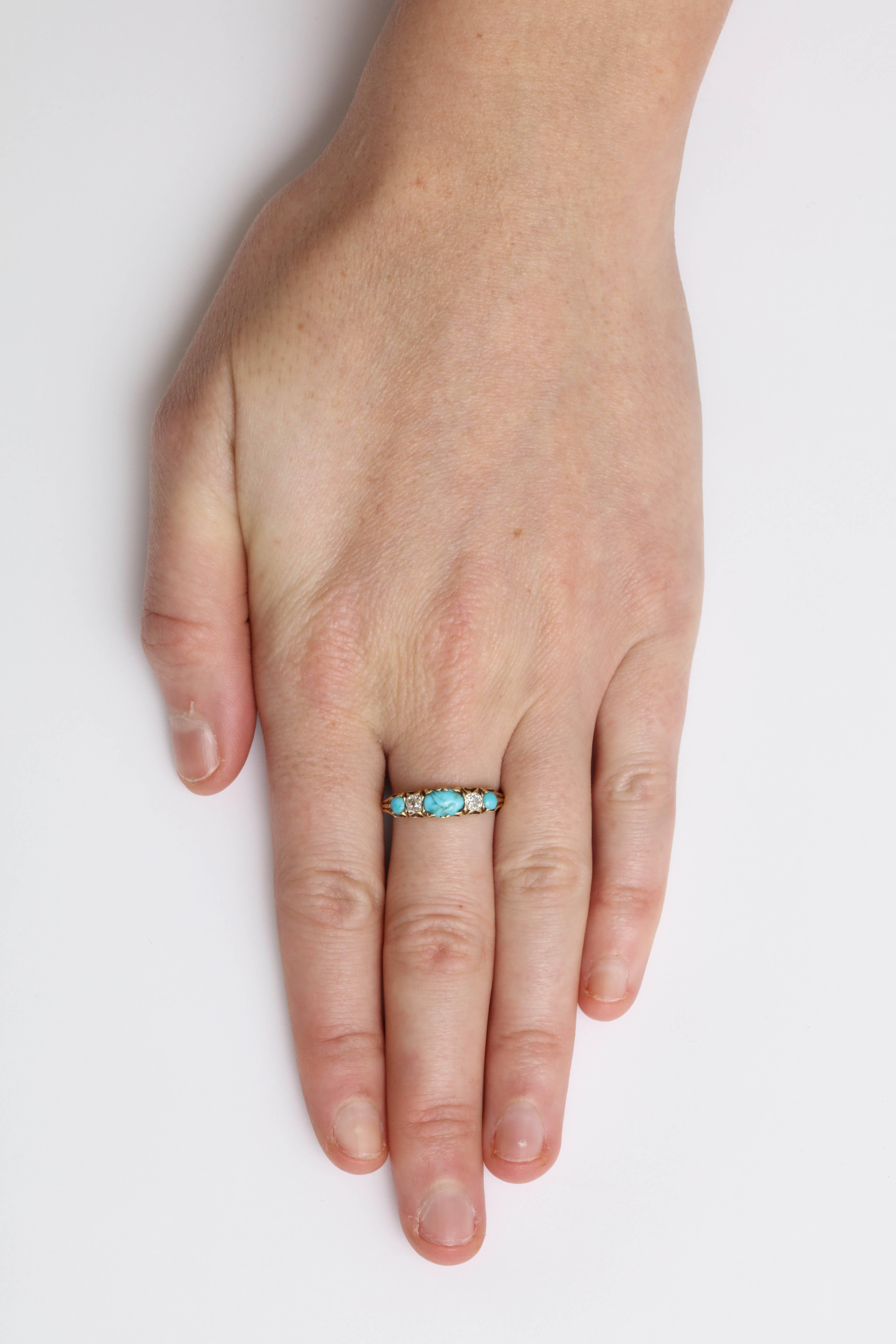 Turquoise Carved Fede and Diamond Ring 3