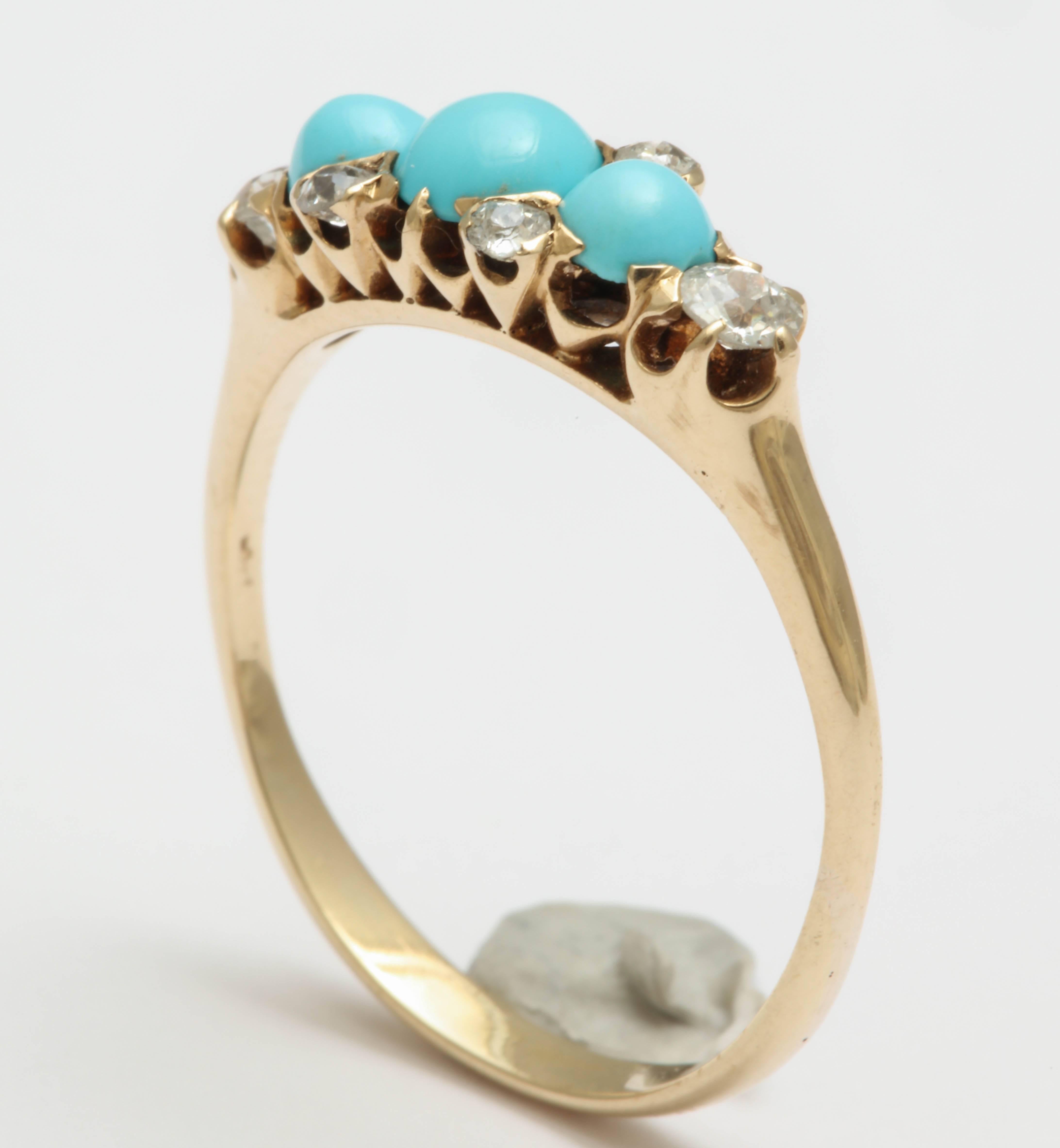 Victorian Turquoise and Diamond Ring In Excellent Condition In New York, NY