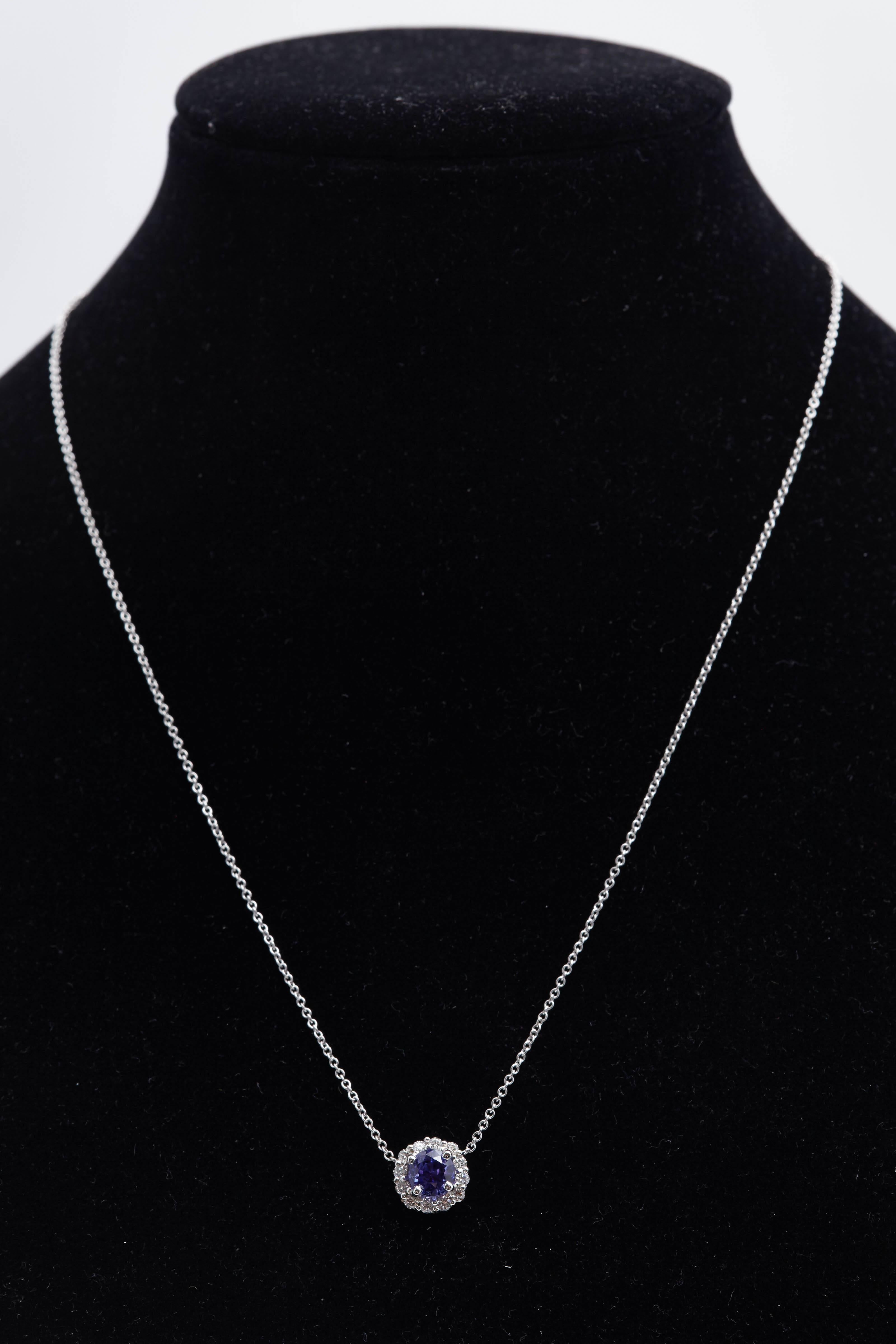Contemporary Tanzanite Diamond 14 Karat White Gold Necklace