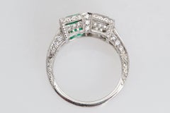 Two-Stone Platinum Ring Square Diamond and Square Emerald GIA
