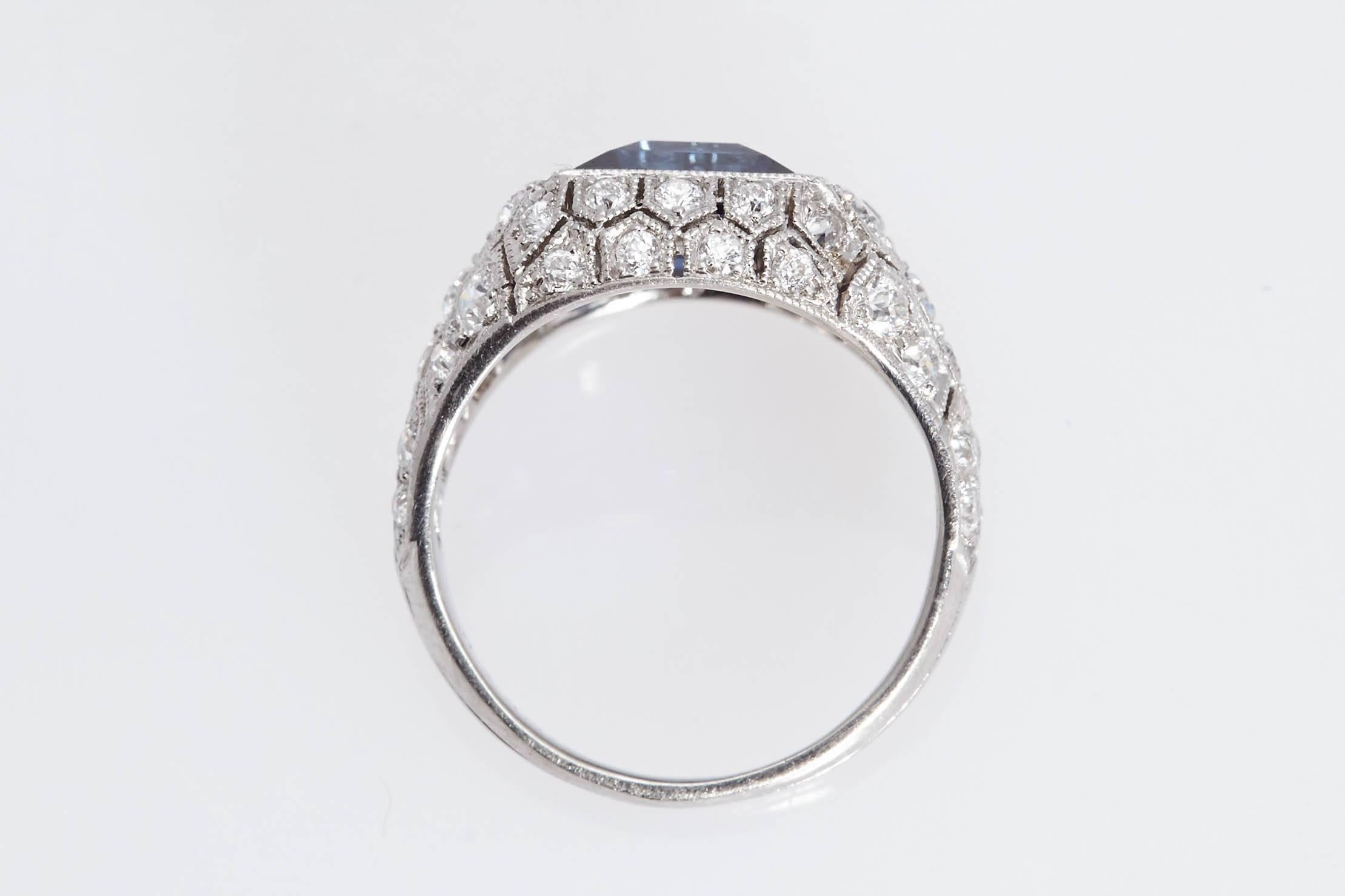 Art Deco J. E. Caldwell 2.89 Carat Sapphire Diamond Ring AGL Certificate In Excellent Condition For Sale In New York, NY