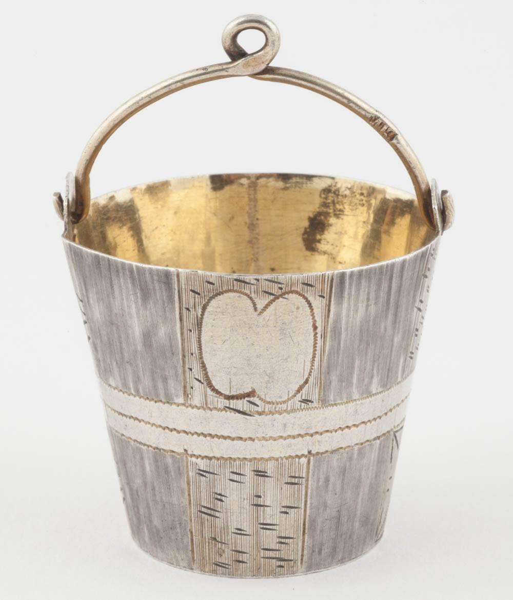 Russian Silver Alexander III Tea Strainer in the Form of a Bucket, 1885 In Fair Condition In St. Catharines, ON