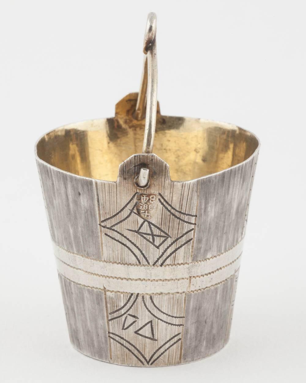 Russian Silver Alexander III Tea Strainer in the Form of a Bucket, 1885 2