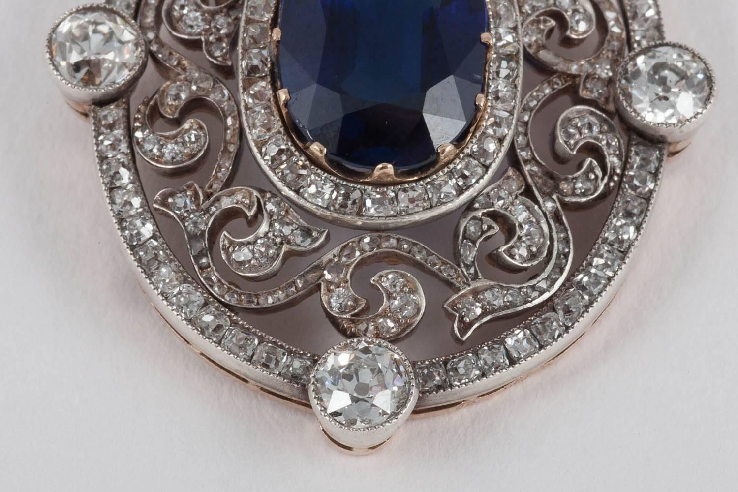 A rare piece of Faberge jewellery, the pendant is unusually set with an important natural un-heated Burma sapphire, whilst most pieces of Faberge jewellery do not use such important stones, as they rely upon the exceptional quality of the