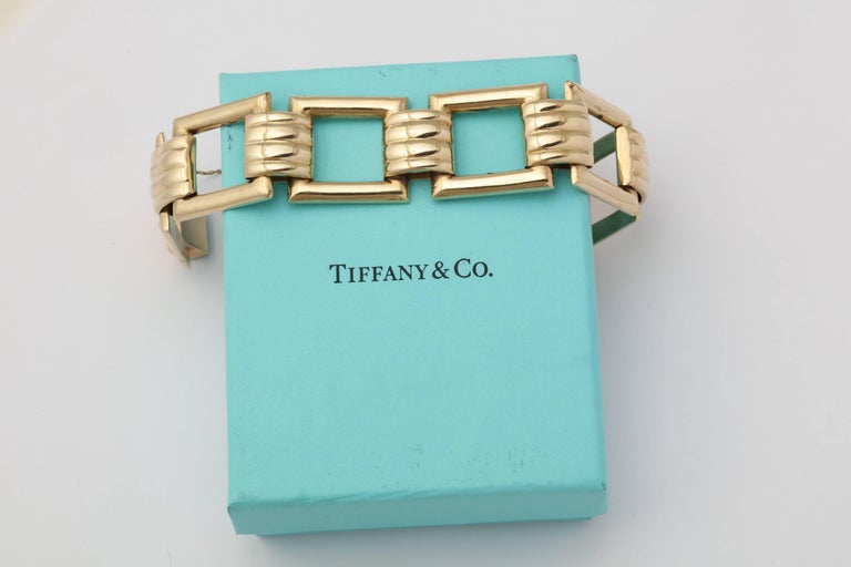 Tiffany and Co. Retro 1940s Classic High Polish Ridged Gold Square Link ...