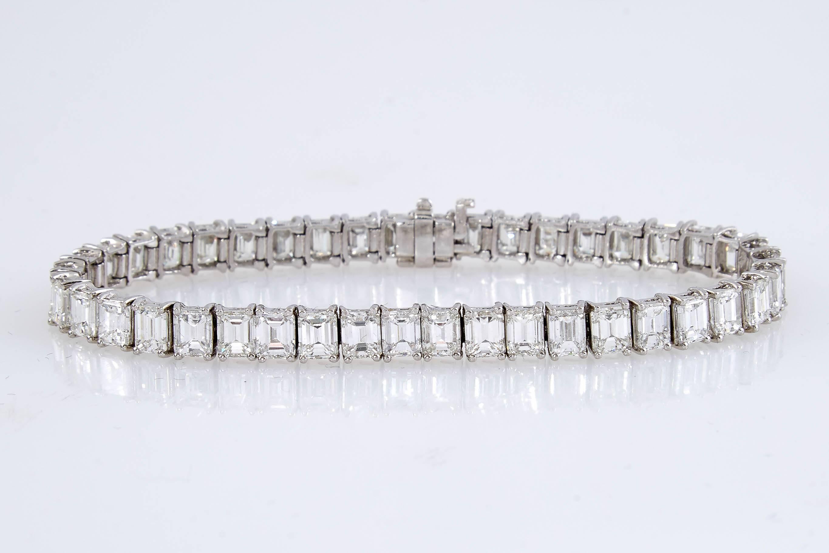 Women's or Men's Emerald Cut Diamond Platinum Line Bracelet