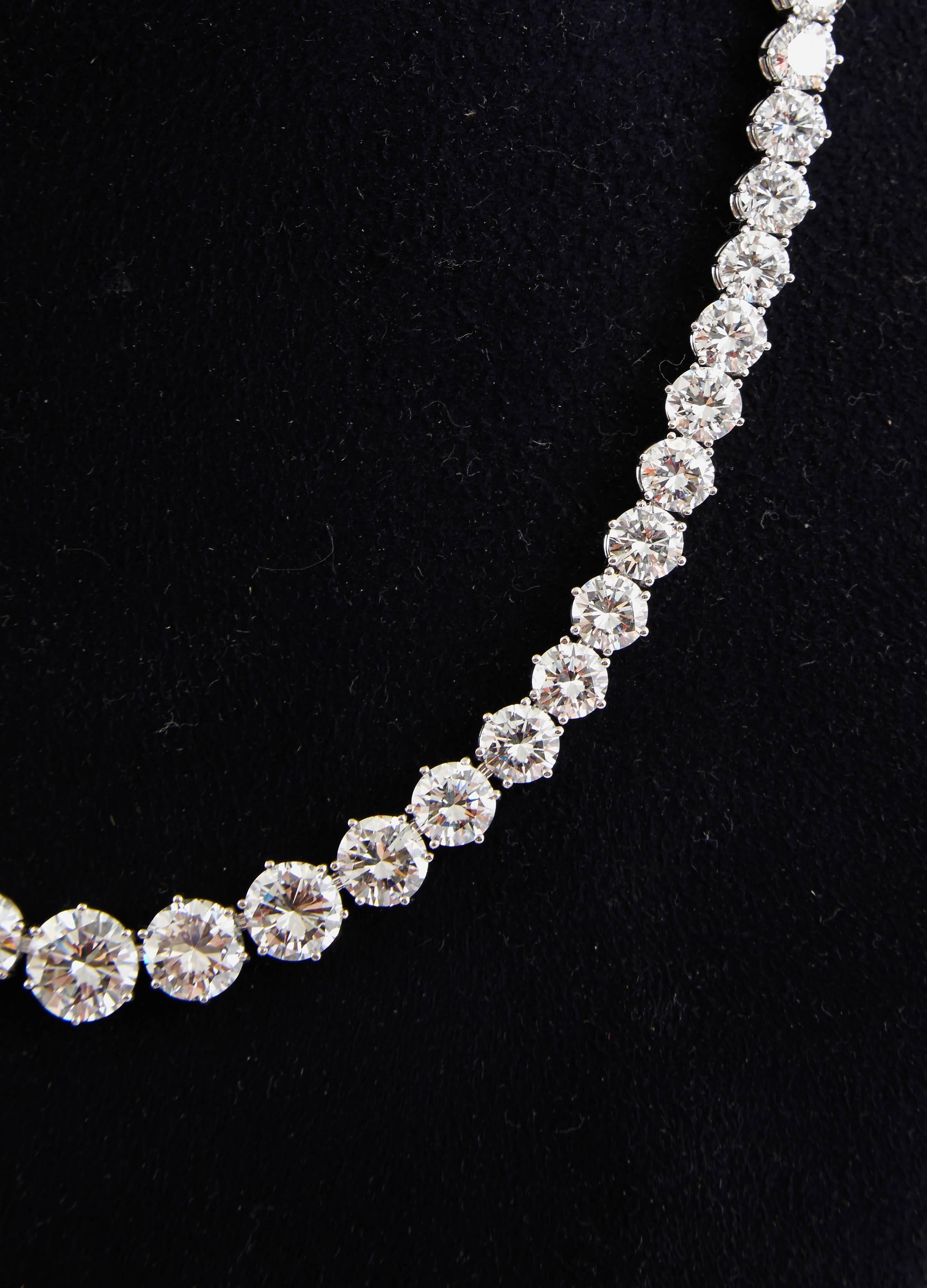 GIA Certified 41.00 Carat Diamond Riviere Necklace For Sale 1