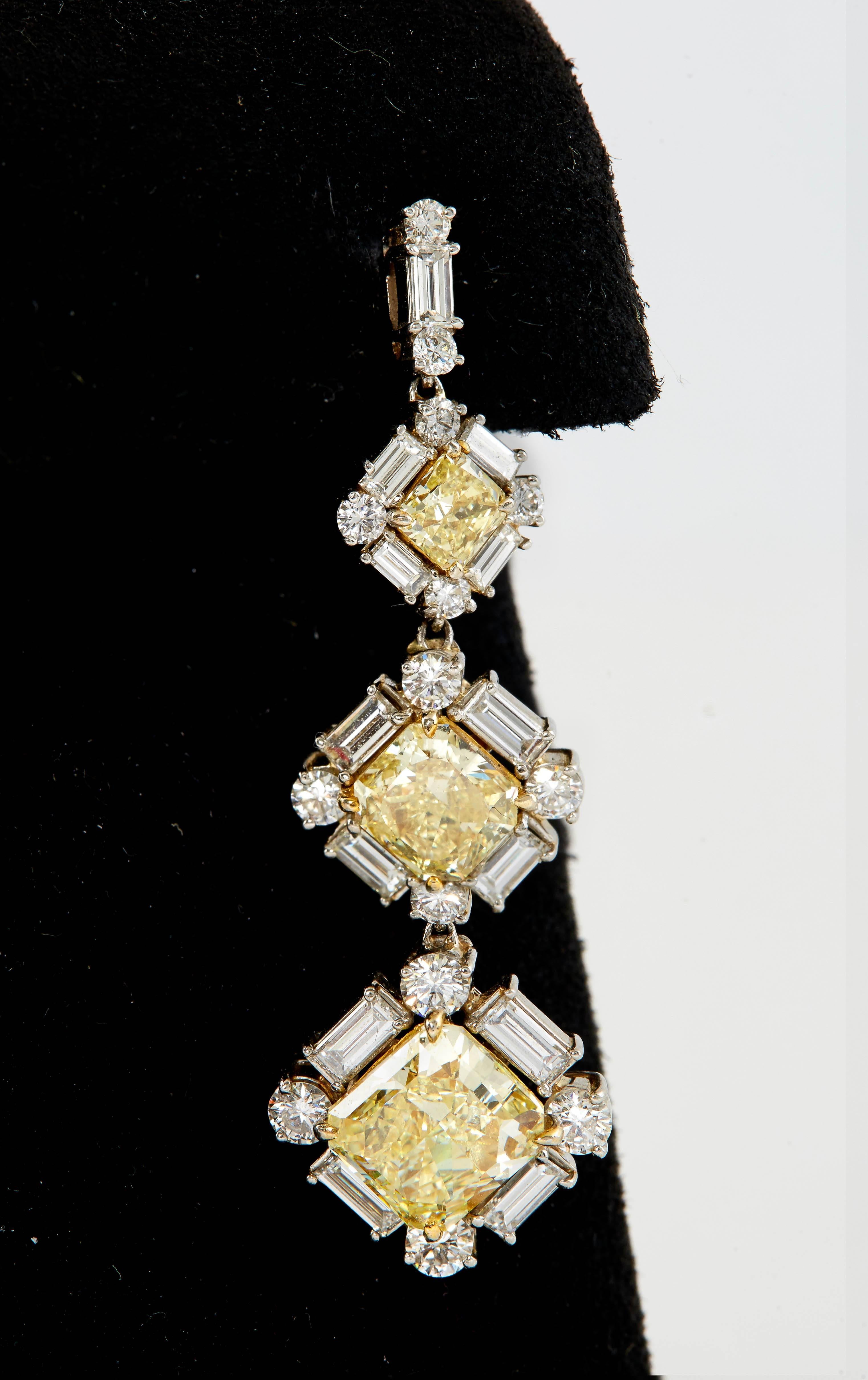GIA Certified Natural Fancy Yellow and White Diamonds Drop Earrings In Excellent Condition For Sale In New York, NY
