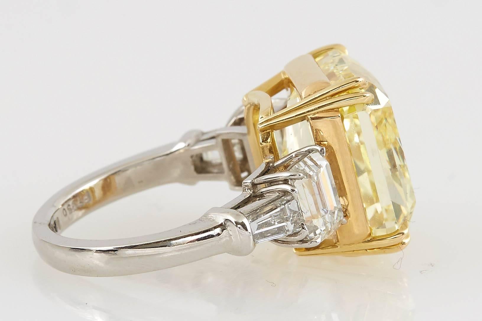Radiant Cut GIA Certified 15.37 Carat Natural Fancy Intense Yellow Diamond Ring