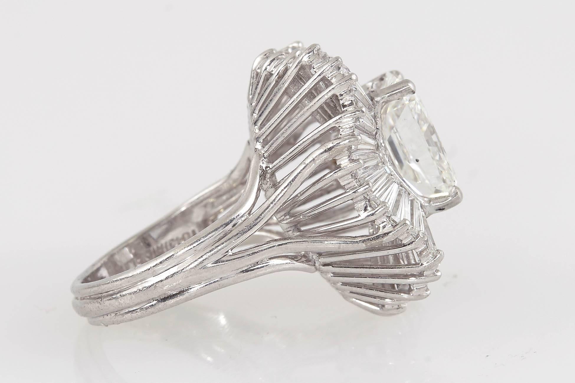 5.13 Carat Radiant Cut Diamond and 6.00 Carat Ballerina Setting Ring In Good Condition In New York, NY