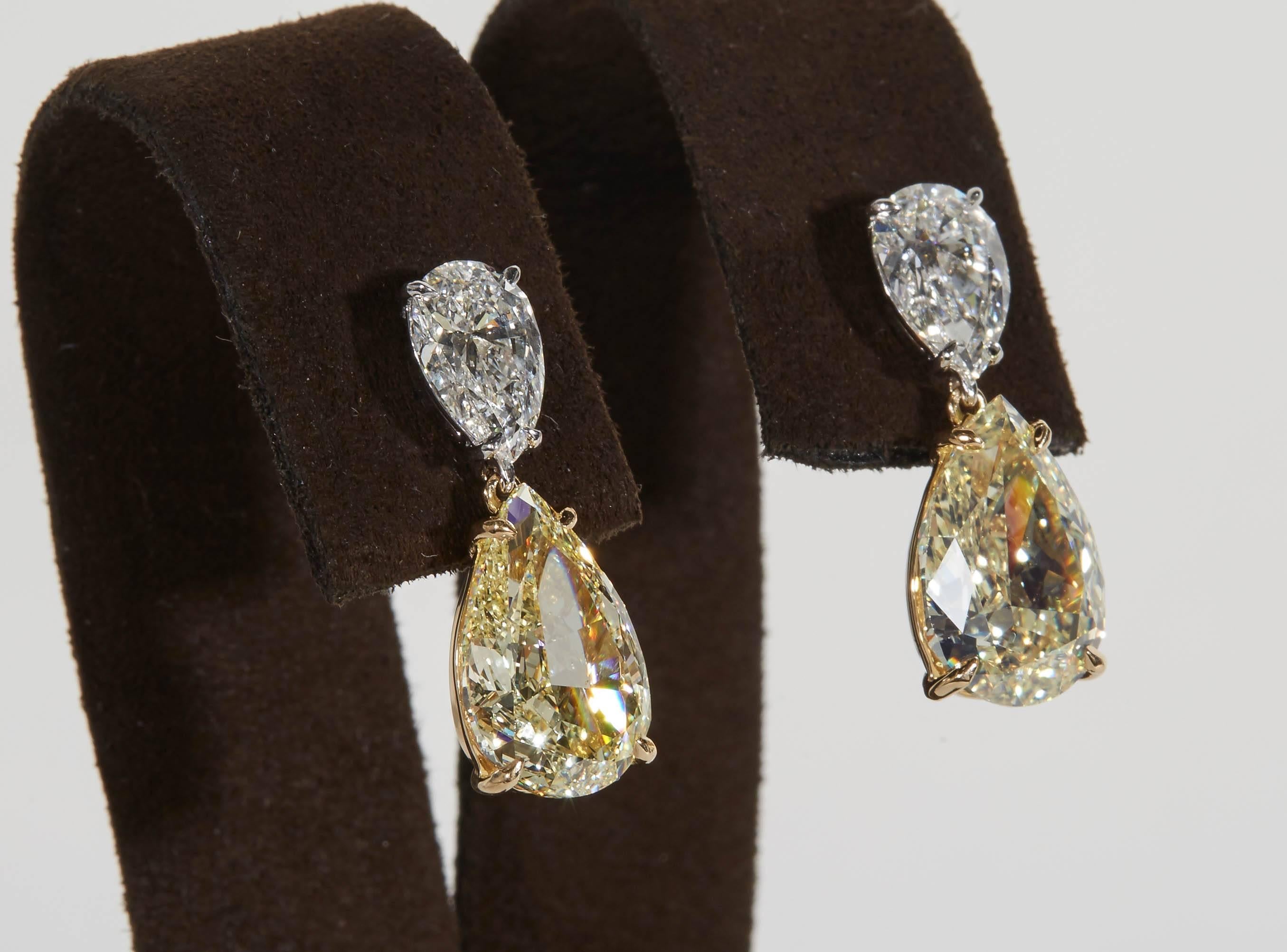 GIA-Ohrringe mit gelben und weißen Diamanten im Zustand „Neu“ im Angebot in New York, NY