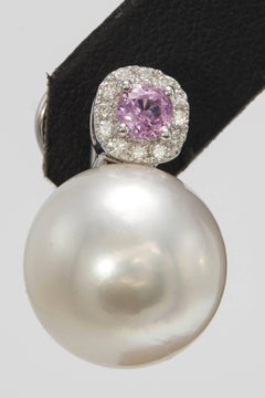 Südseeperle und rosa Saphir und Diamant-Tropfen-Ohrringe