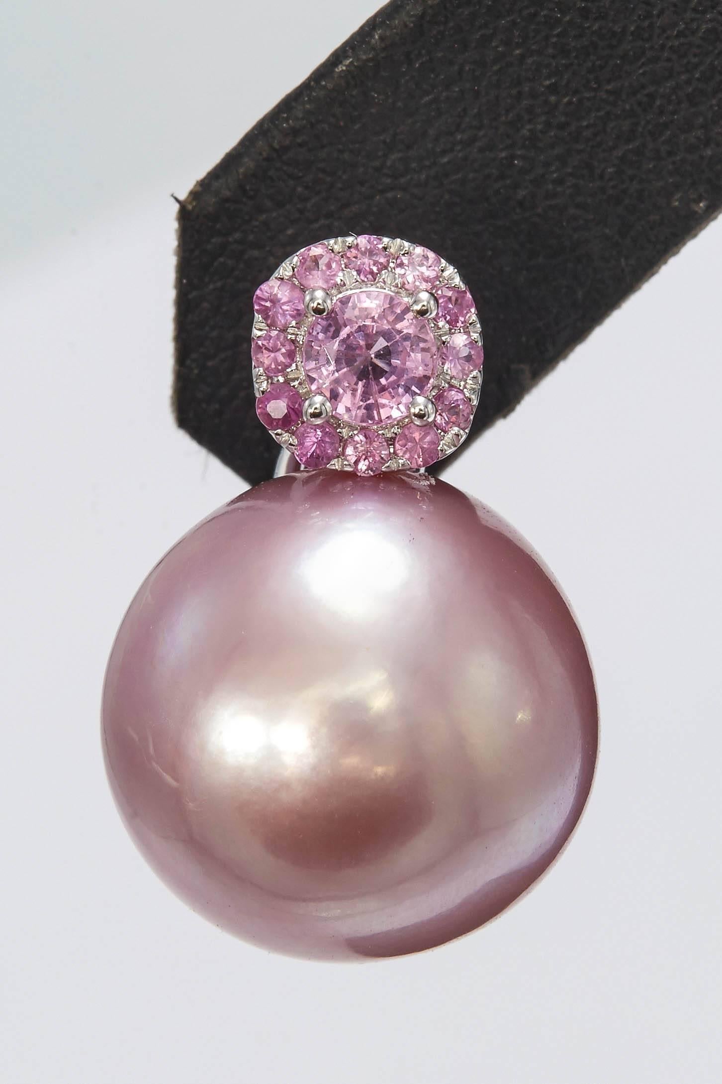 14-15 mm Pink Freshwater Pearls 
0.80 Carats Pink Sapphires
18K White Gold