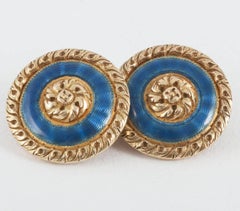 French Carved Gold and Guilloche Enamel Cufflinks, circa 1900