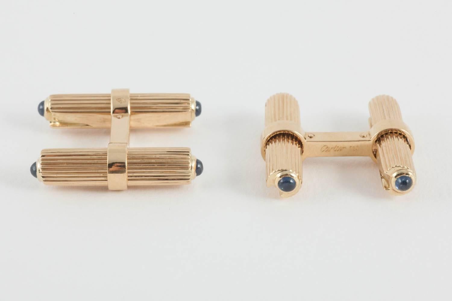 Cartier Cufflinks Baton Set in 18 Carat Gold with Colored Stones 1