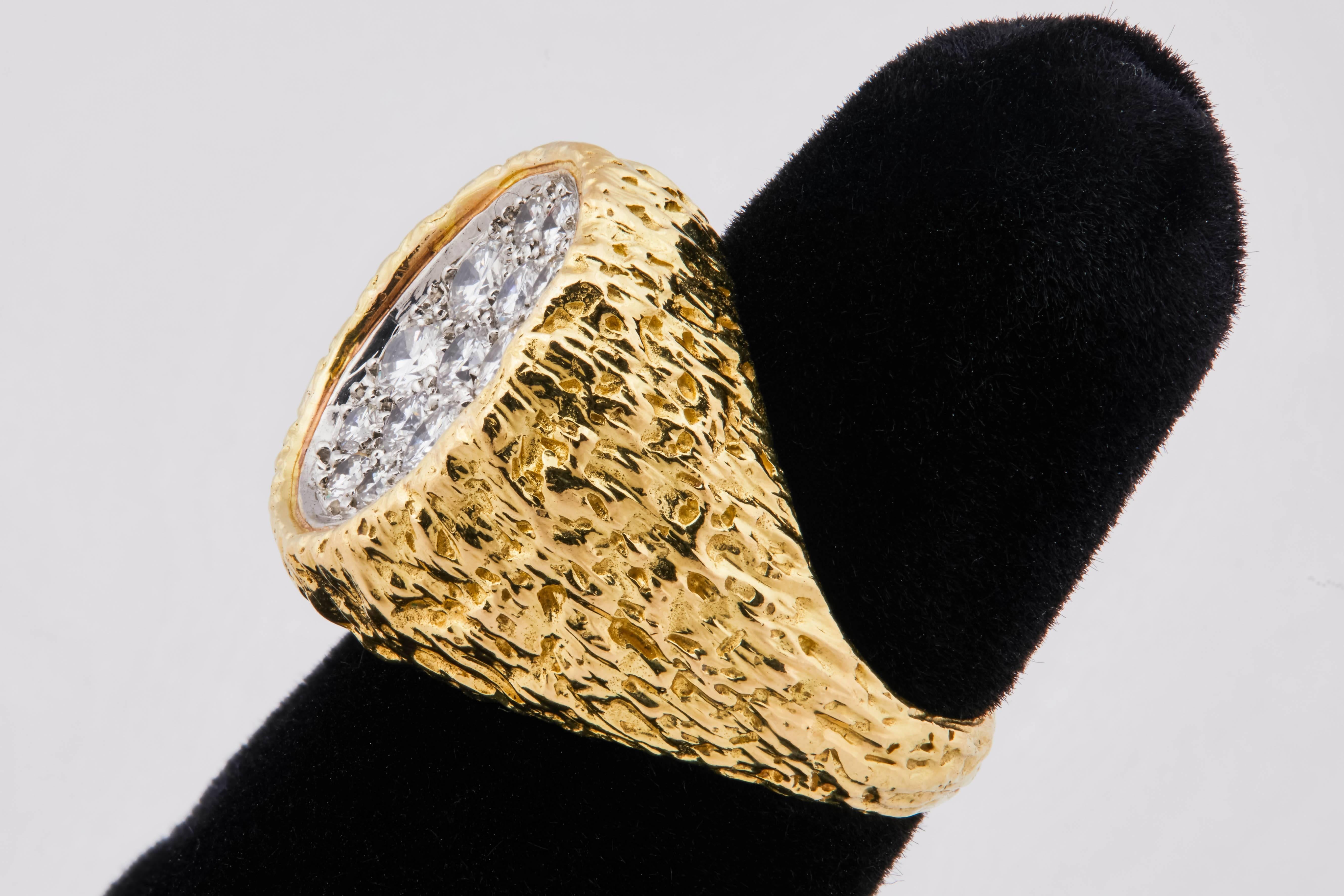Round Cut 1970s Van Cleef & Arpels Clustered Diamond Gold Cocktail Ring