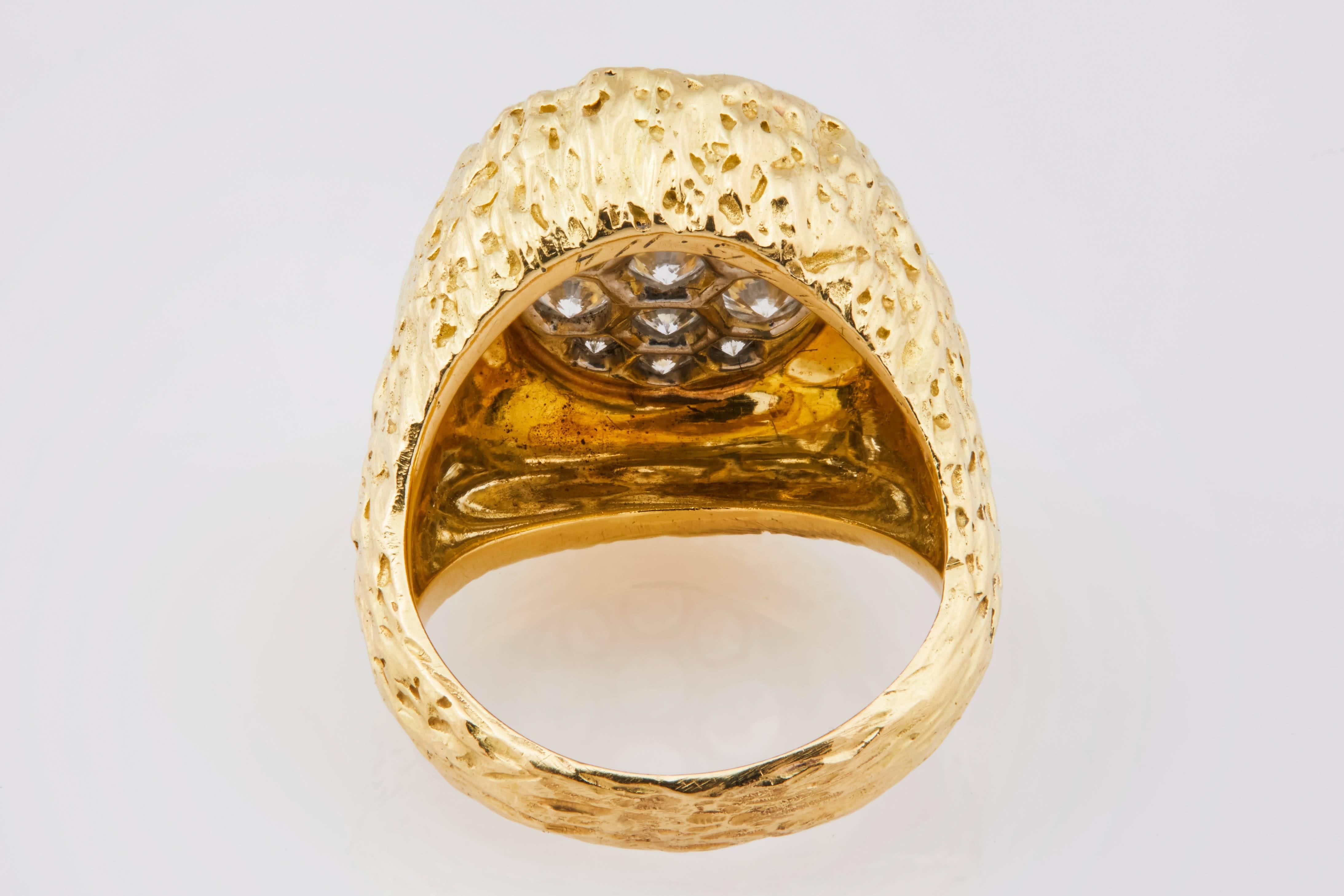 Women's 1970s Van Cleef & Arpels Clustered Diamond Gold Cocktail Ring