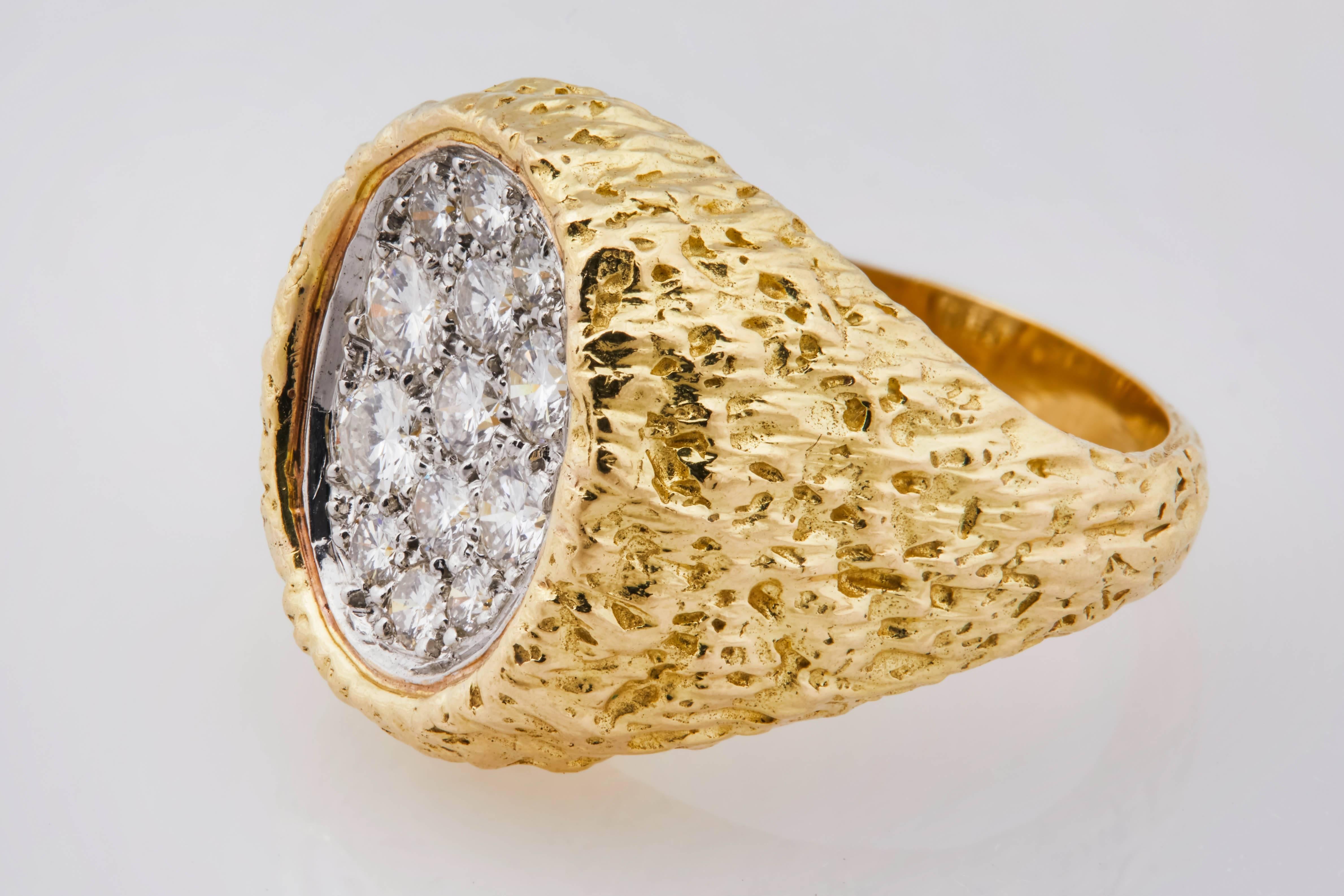 1970s Van Cleef & Arpels Clustered Diamond Gold Cocktail Ring 1