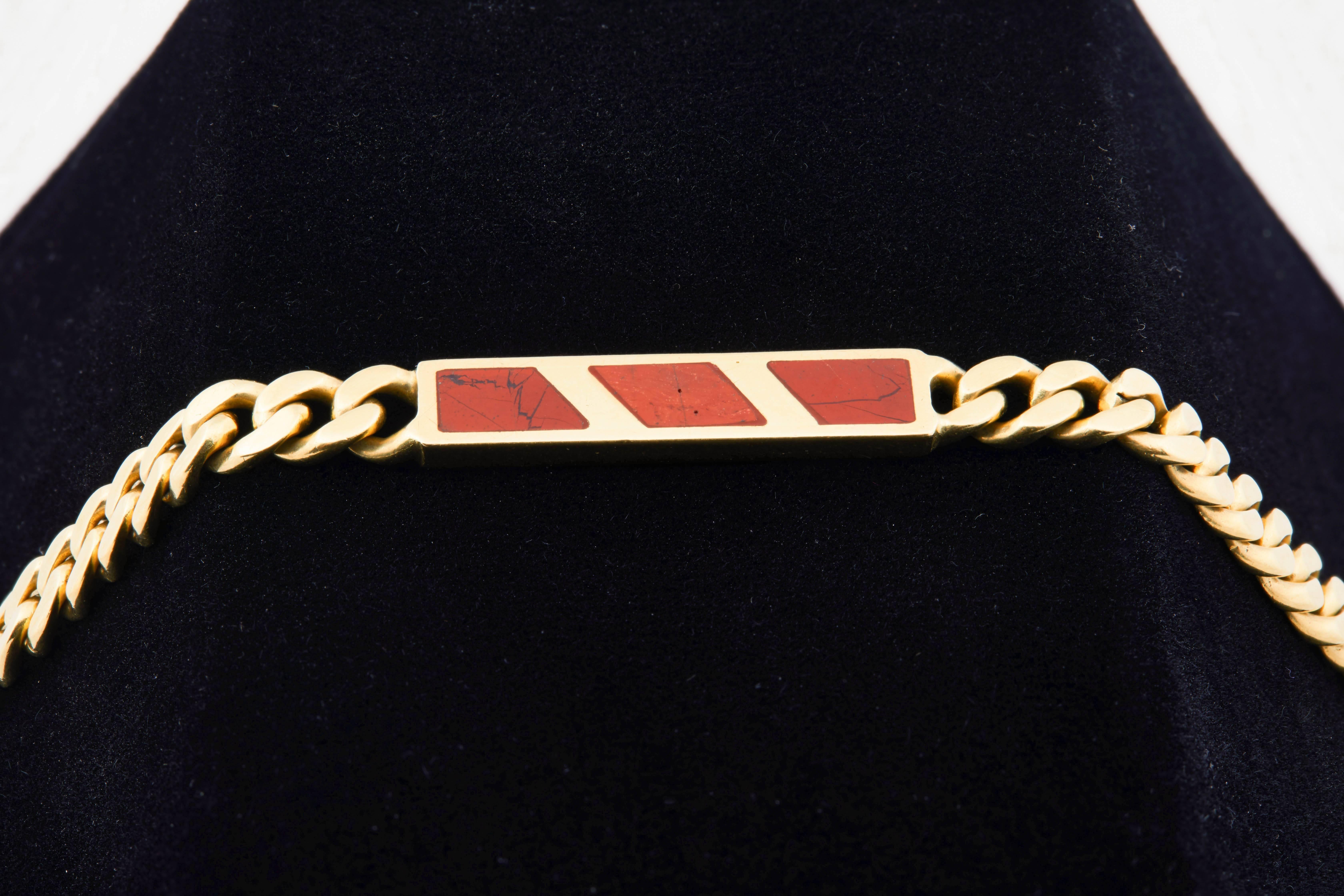 Bulgari Signed 18 Karat Gold and Carnelian ID Bracelet, circa 1970 In Excellent Condition In Chicago, IL