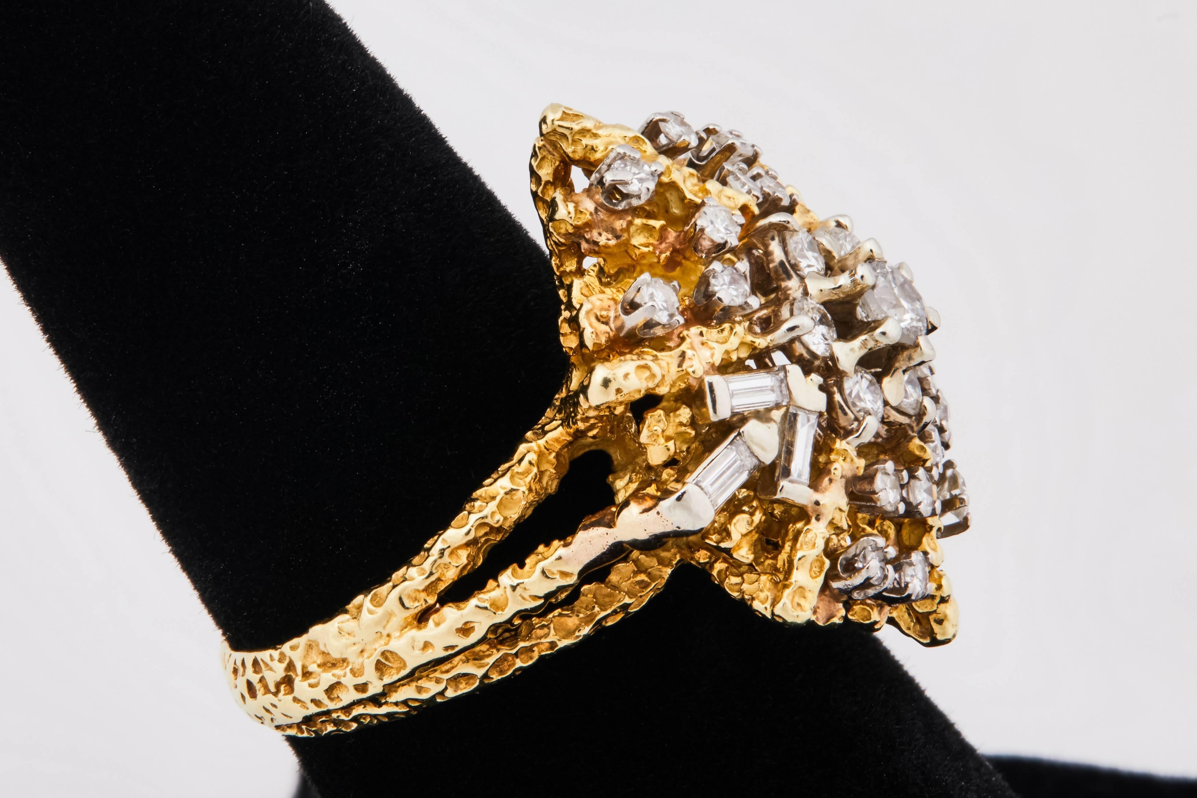 Art Deco 1950s French 18k Gold and Diamond Starburst Cocktail Ring