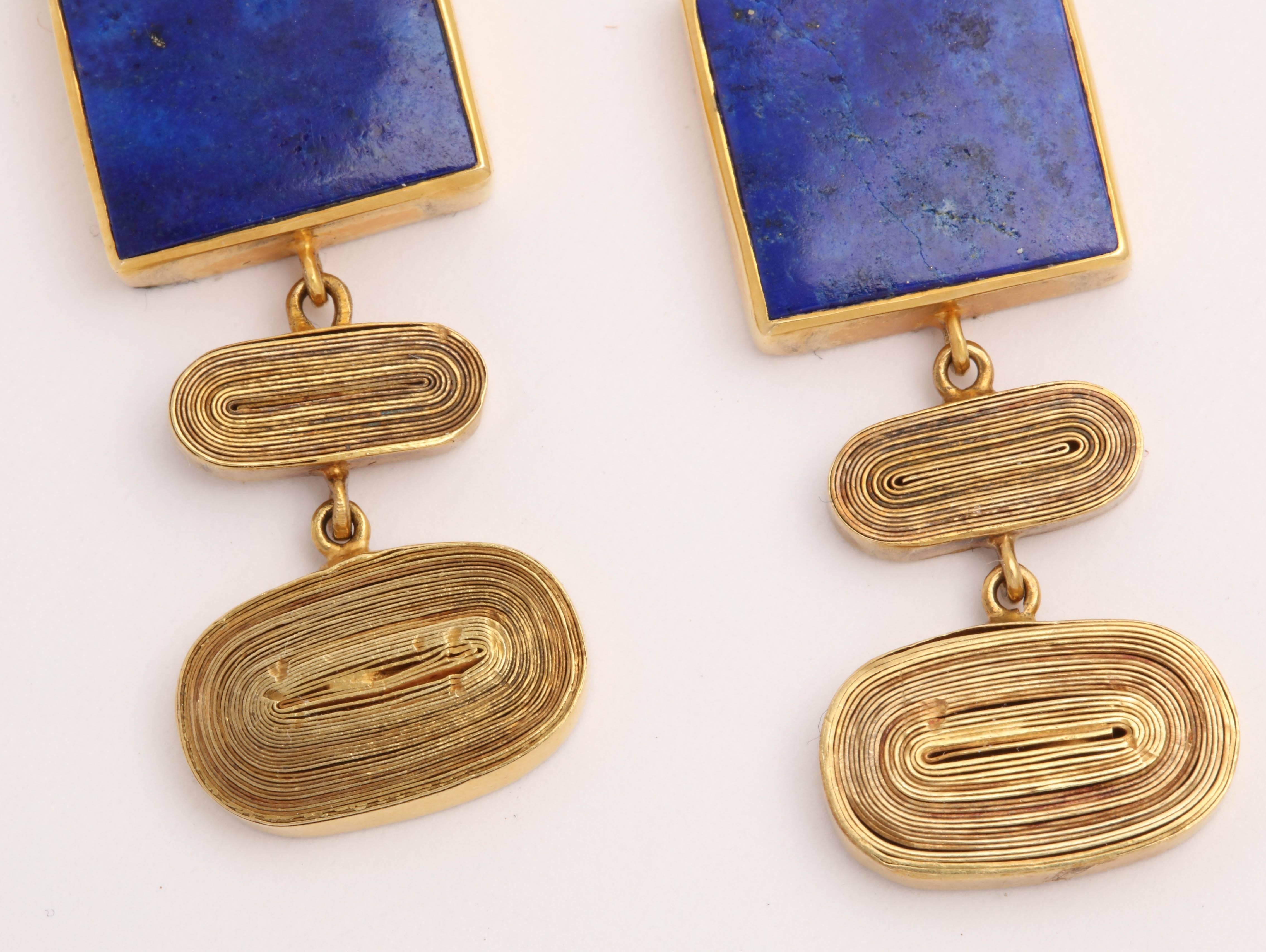 Rebecca Koven Congold Lapis Swirl Earrings For Sale 1