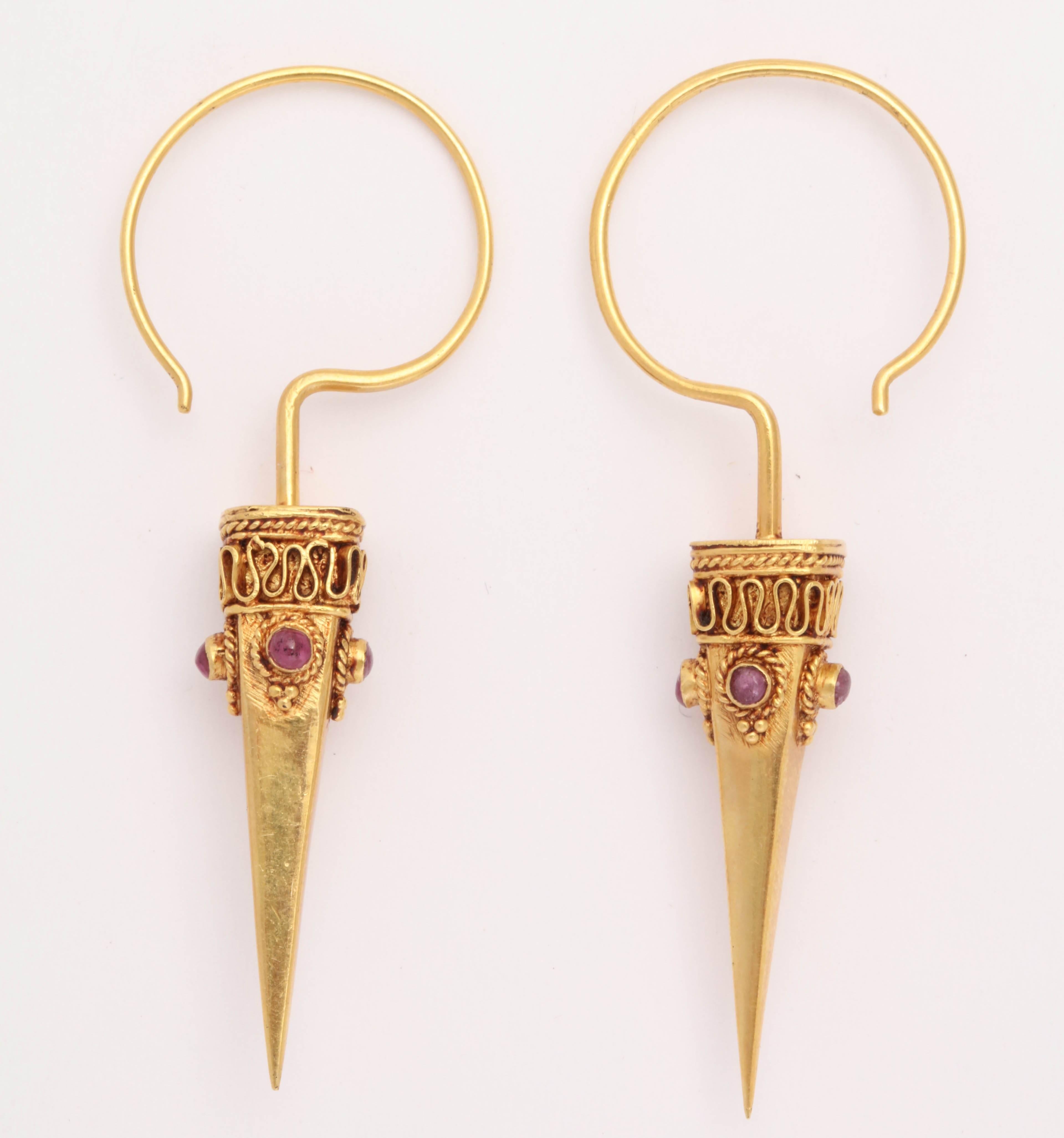 Anglo-Indian Gold Ruby Spike Earrings For Sale
