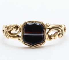 Banded Agate Shield Ring with Hidden Locket Compartment