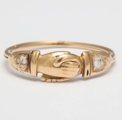 Clasped Fede Ring with Enamel Forget Me Nots