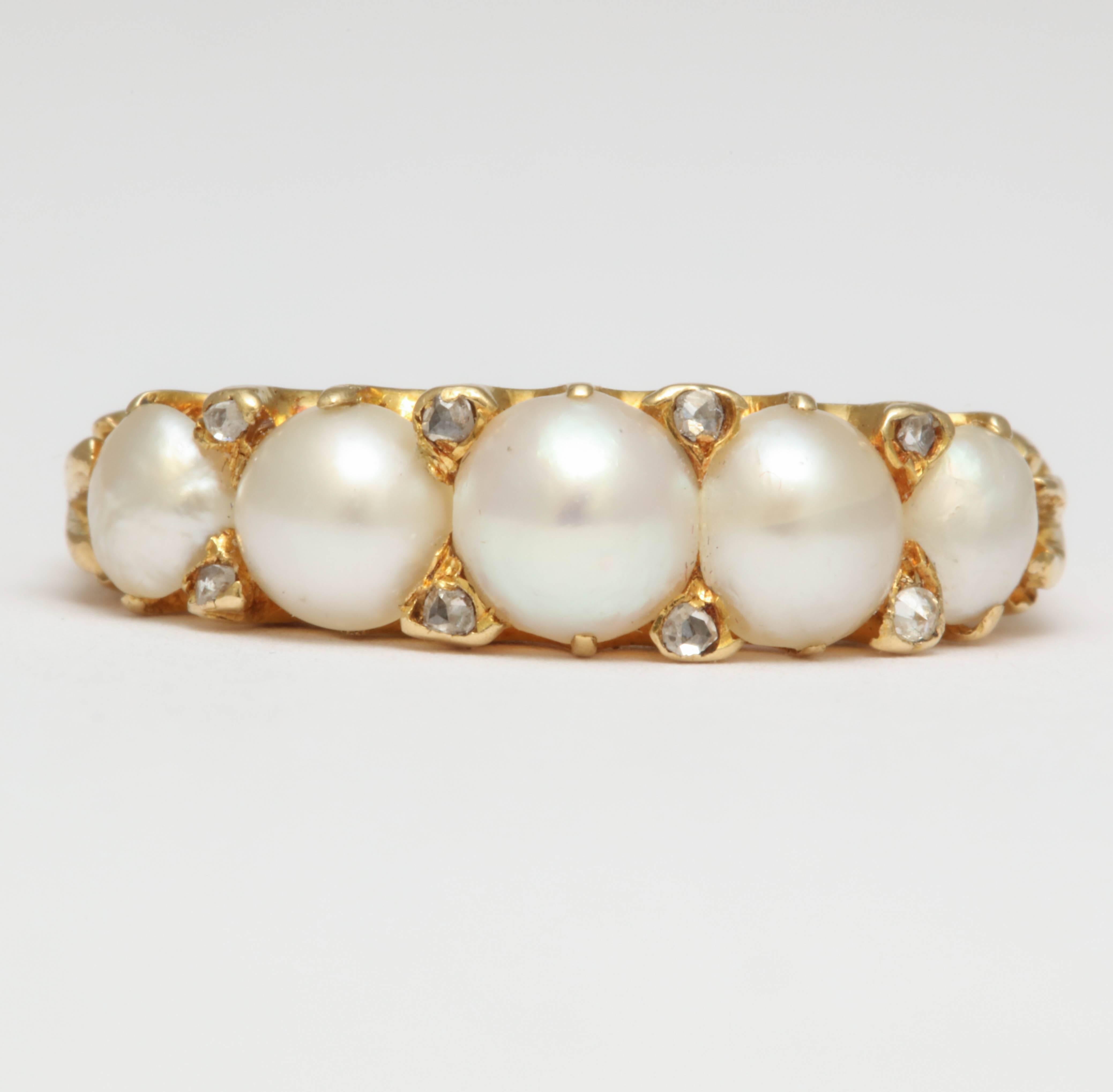 Rose Cut Pearl and Diamond Victorian Ring