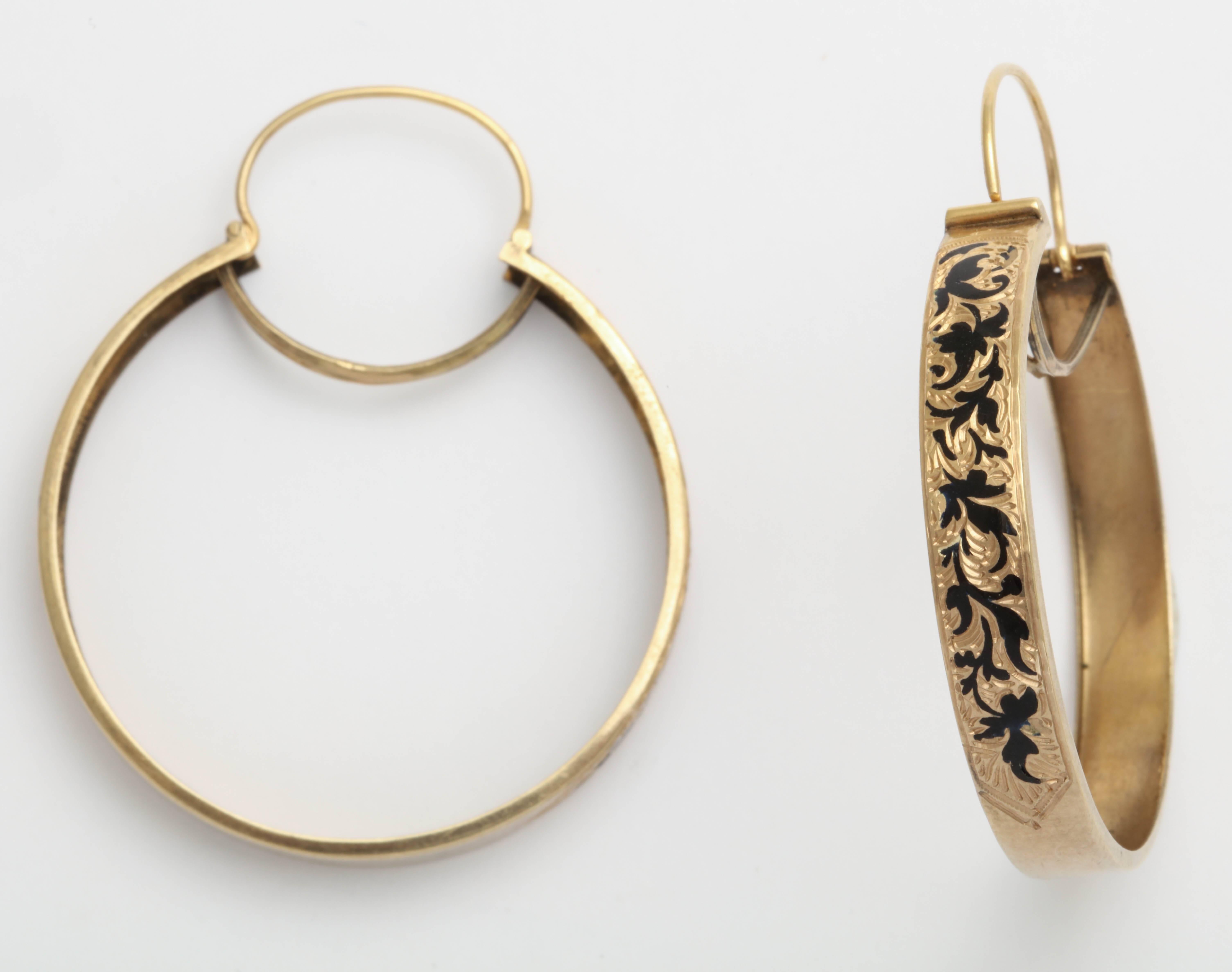 Victorian Enameled Hoop Earrings In Excellent Condition In New York, NY