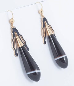 Victorian Enamel and Banded Agate Drop Earrings