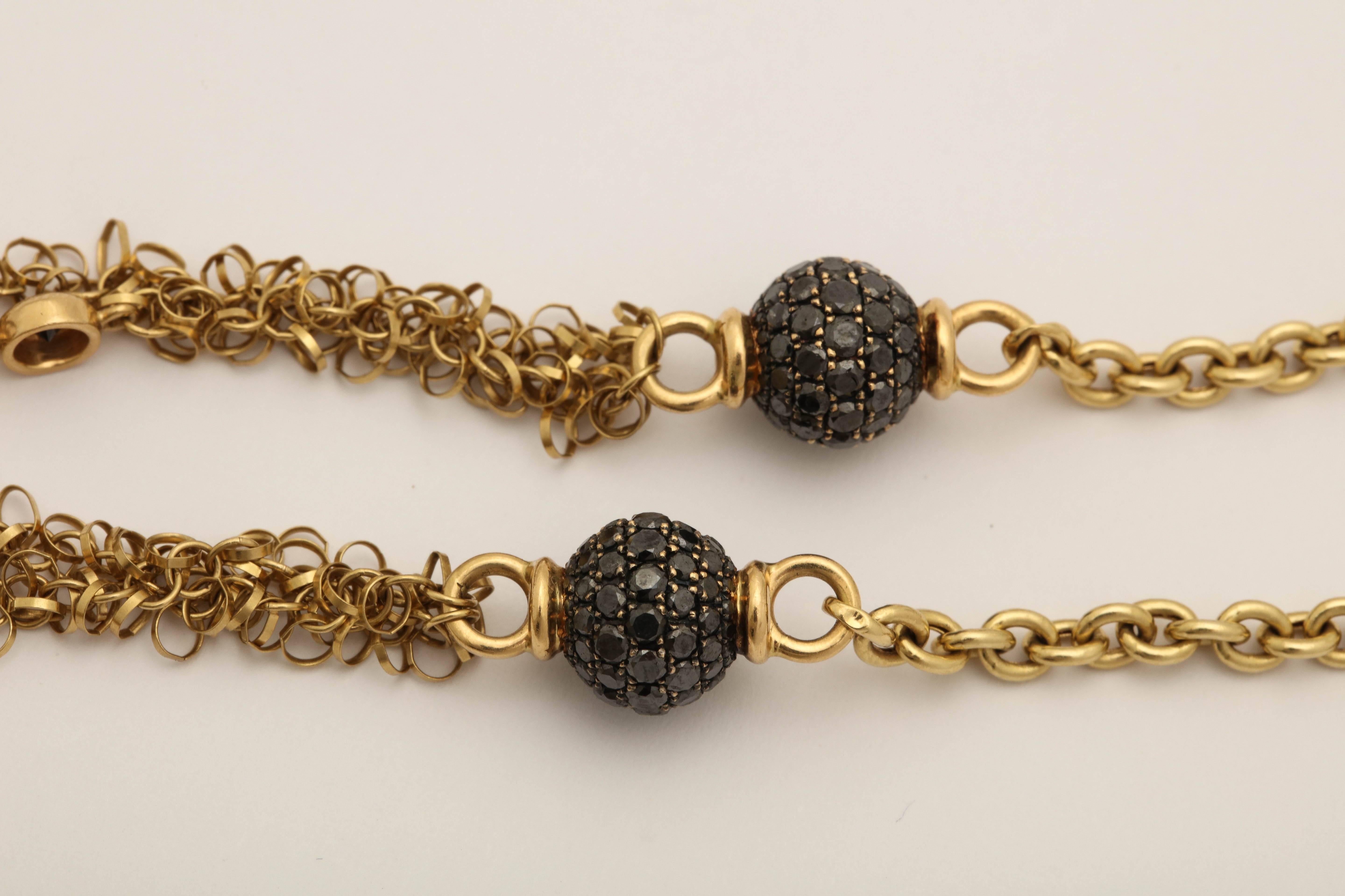 1990s Lariat Detachable Gold Tassel, Fringe Design Long Chain Diamond Necklace 1