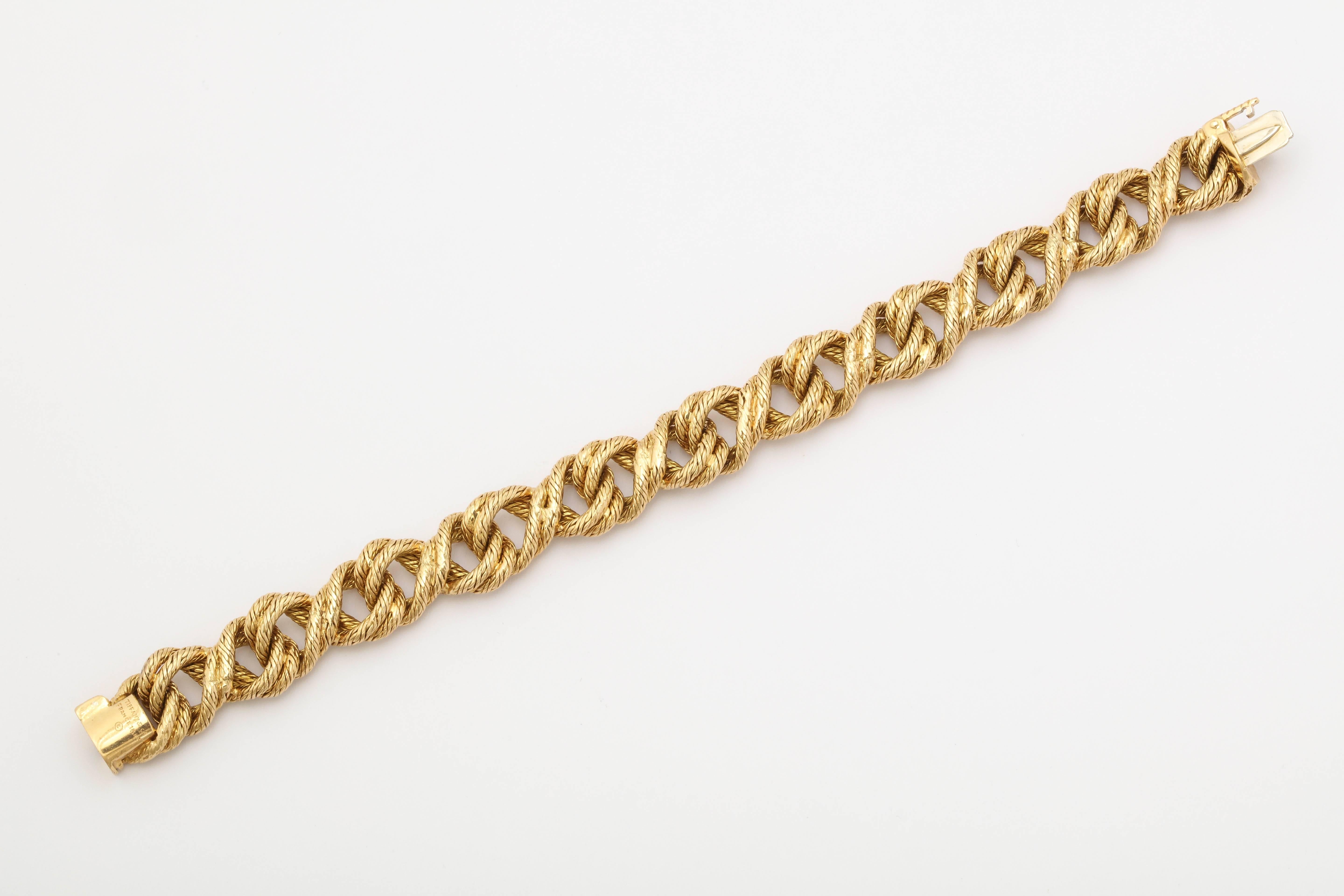 Tiffany & Co. France 1950s Reversible Two-Textured Gold Link Flexible Bracelet 1