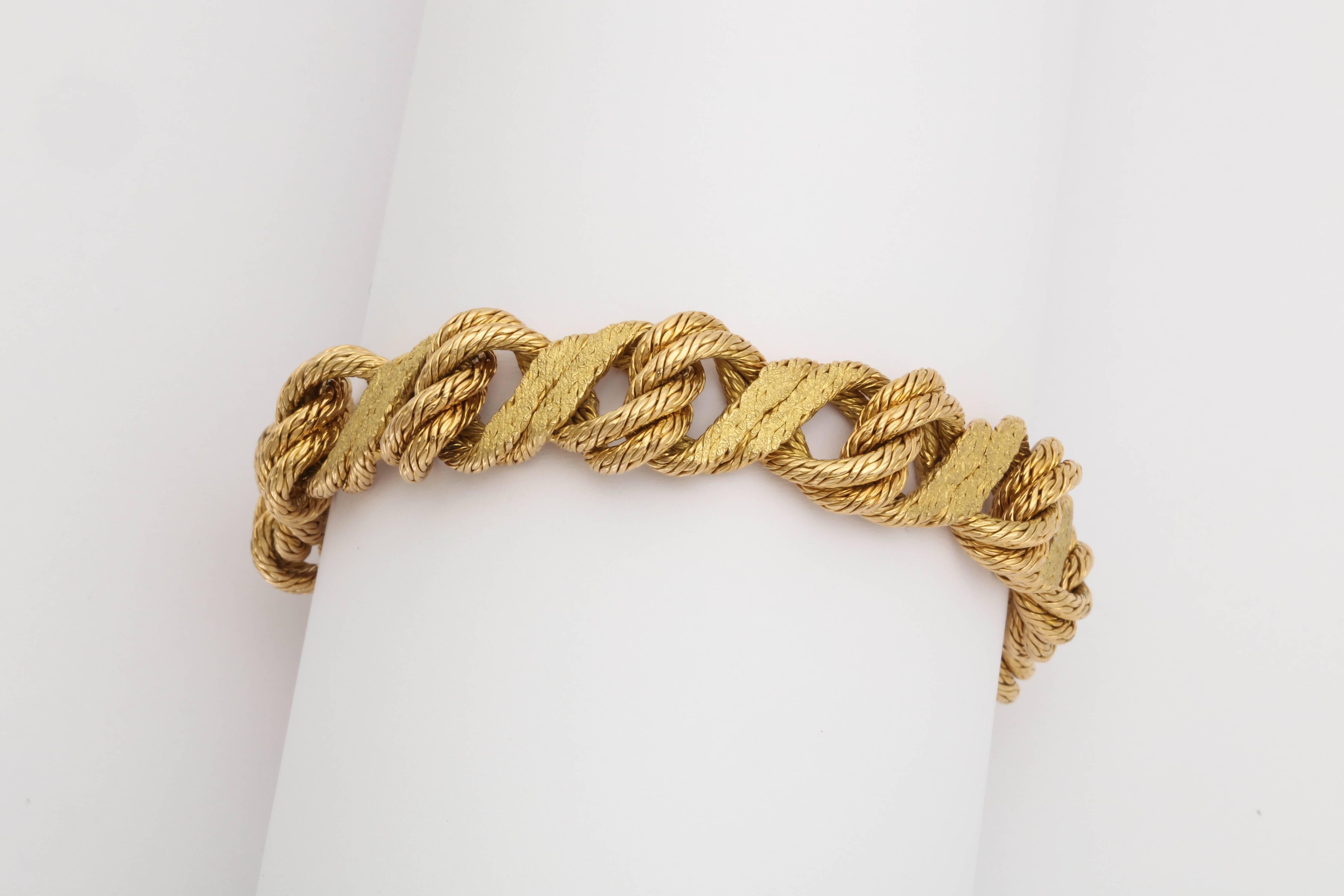 Tiffany & Co. France 1950s Reversible Two-Textured Gold Link Flexible Bracelet 4