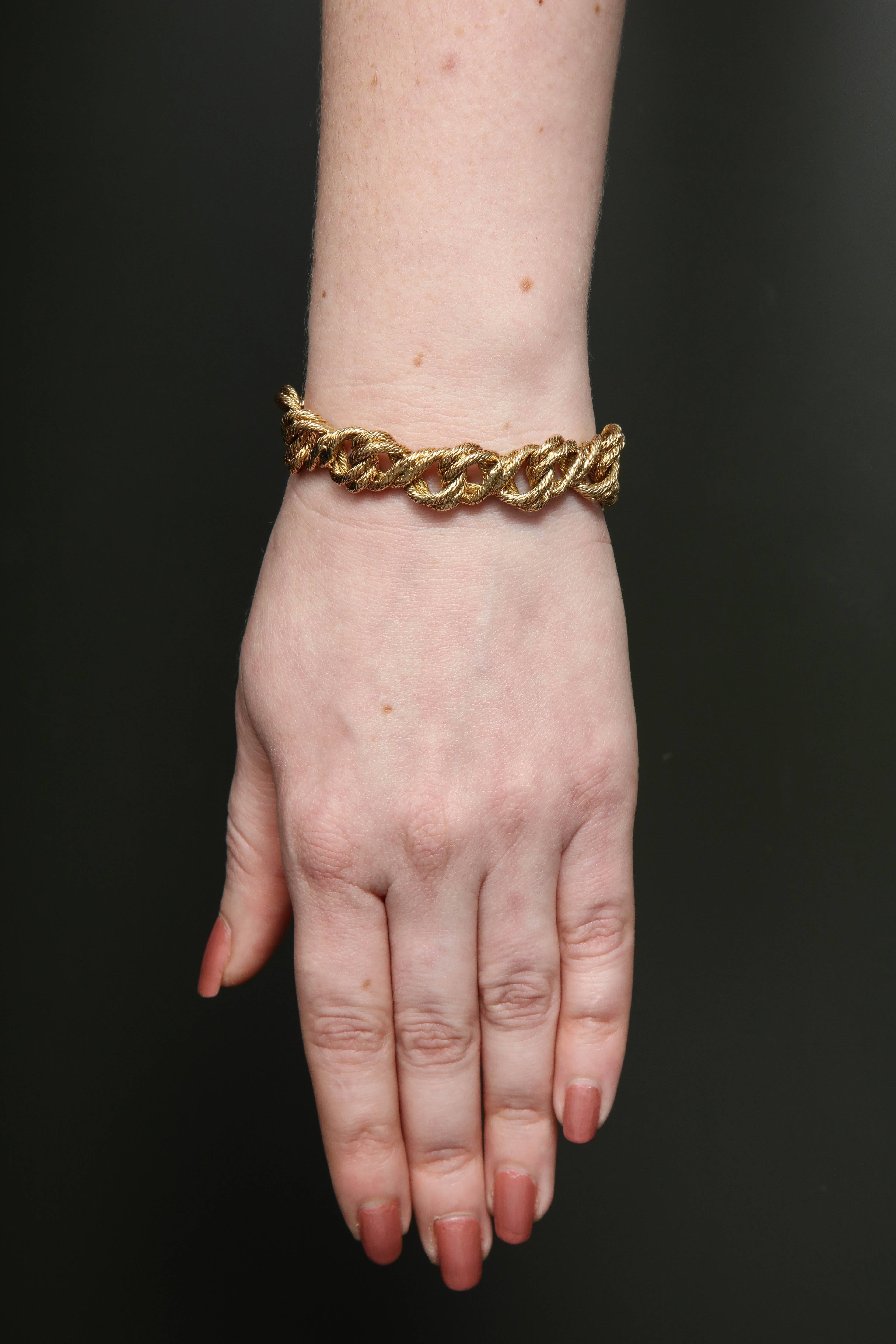 Tiffany & Co. France 1950s Reversible Two-Textured Gold Link Flexible Bracelet 6
