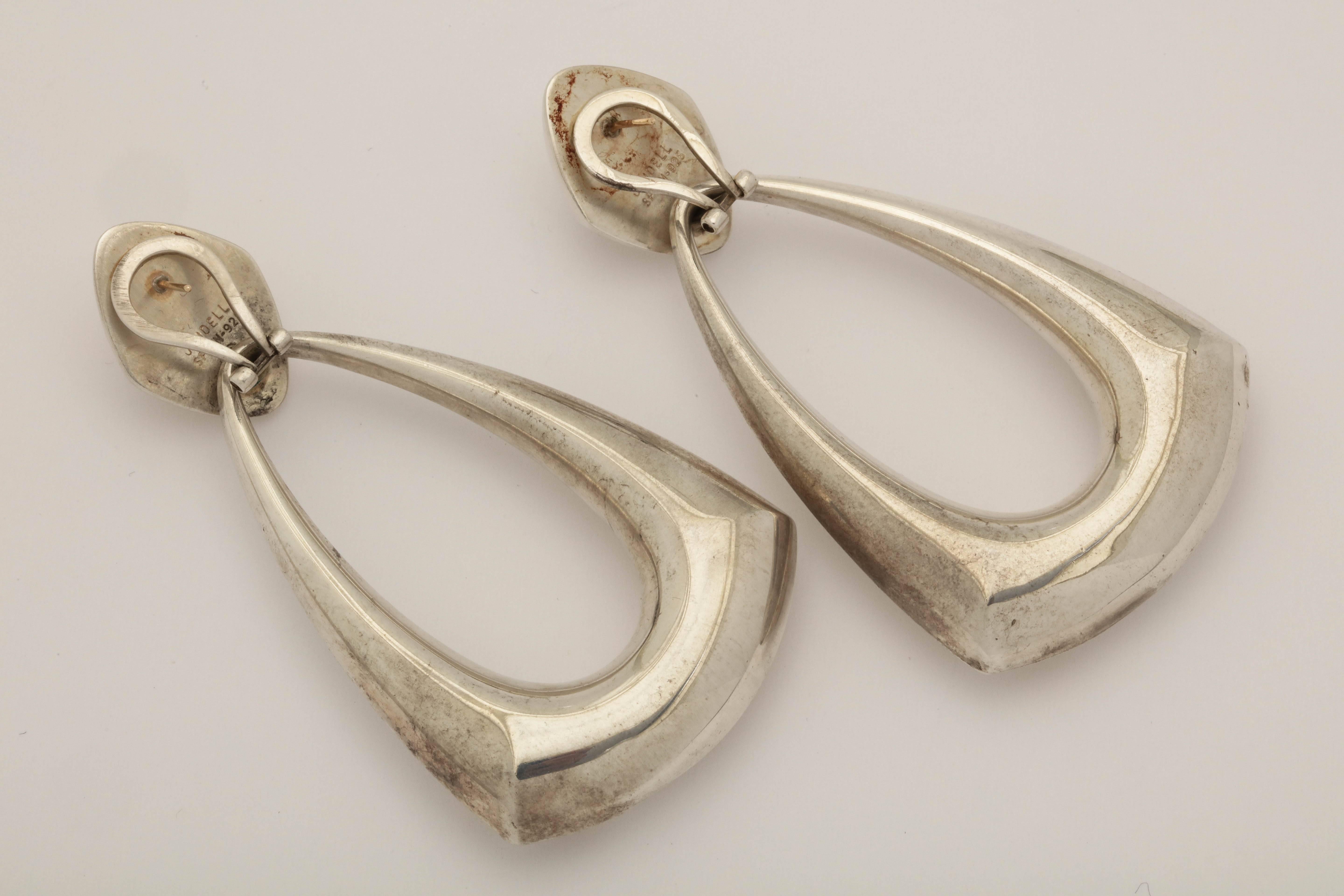 Women's 1980s Sterling Silver Detachable Large Doornocker Hanging Earrings with Posts