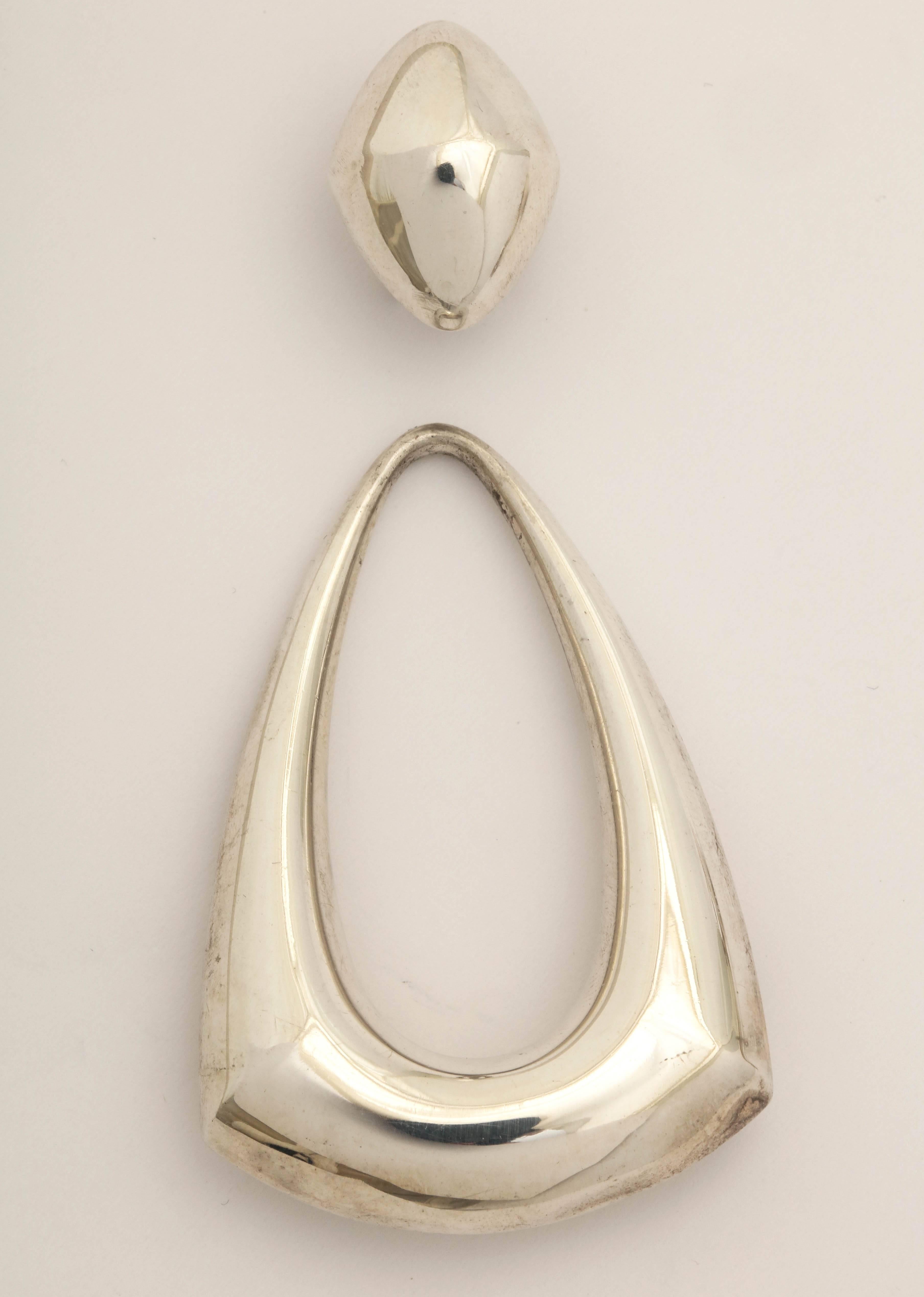 1980s Sterling Silver Detachable Large Doornocker Hanging Earrings with Posts 2