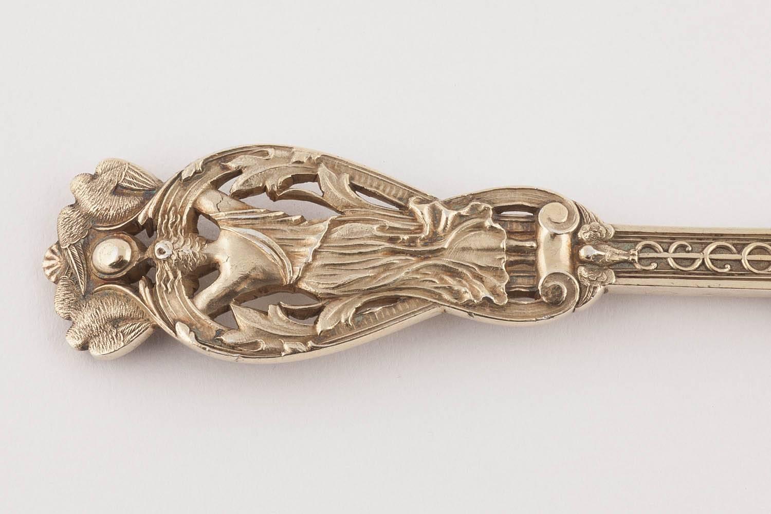 English Silver Gilt Knife Fork and Spoon by Hunt & Roskell, 1897 1