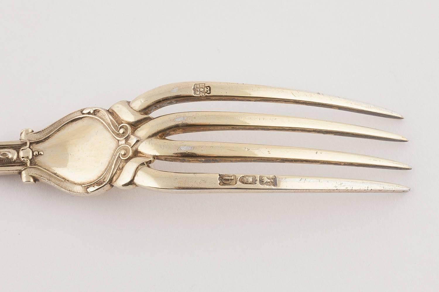 English Silver Gilt Knife Fork and Spoon by Hunt & Roskell, 1897 2
