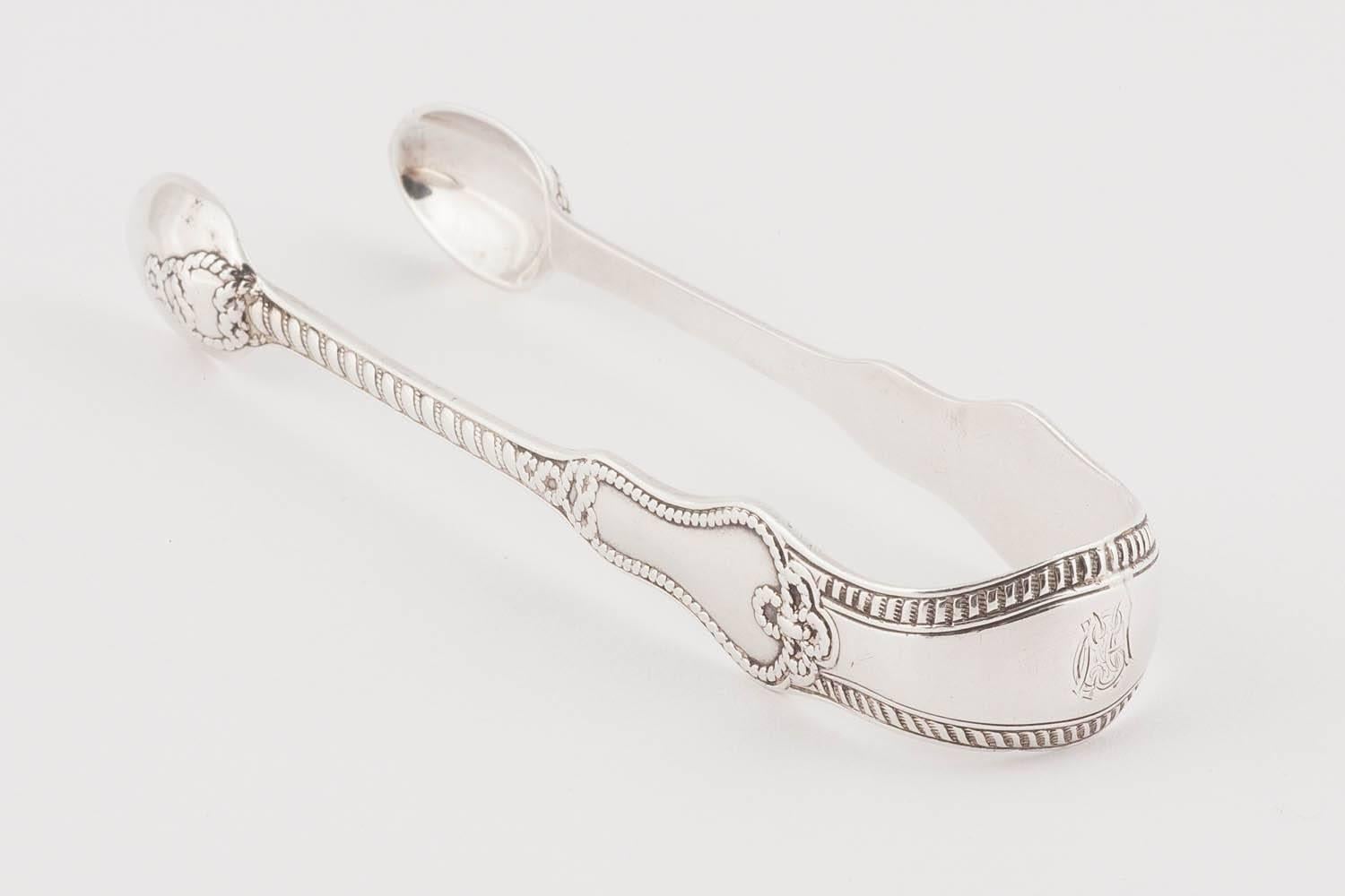 English Mid-Victorian Silver Sugar Sifter and Pair of Tongs by Adams, 1864 6