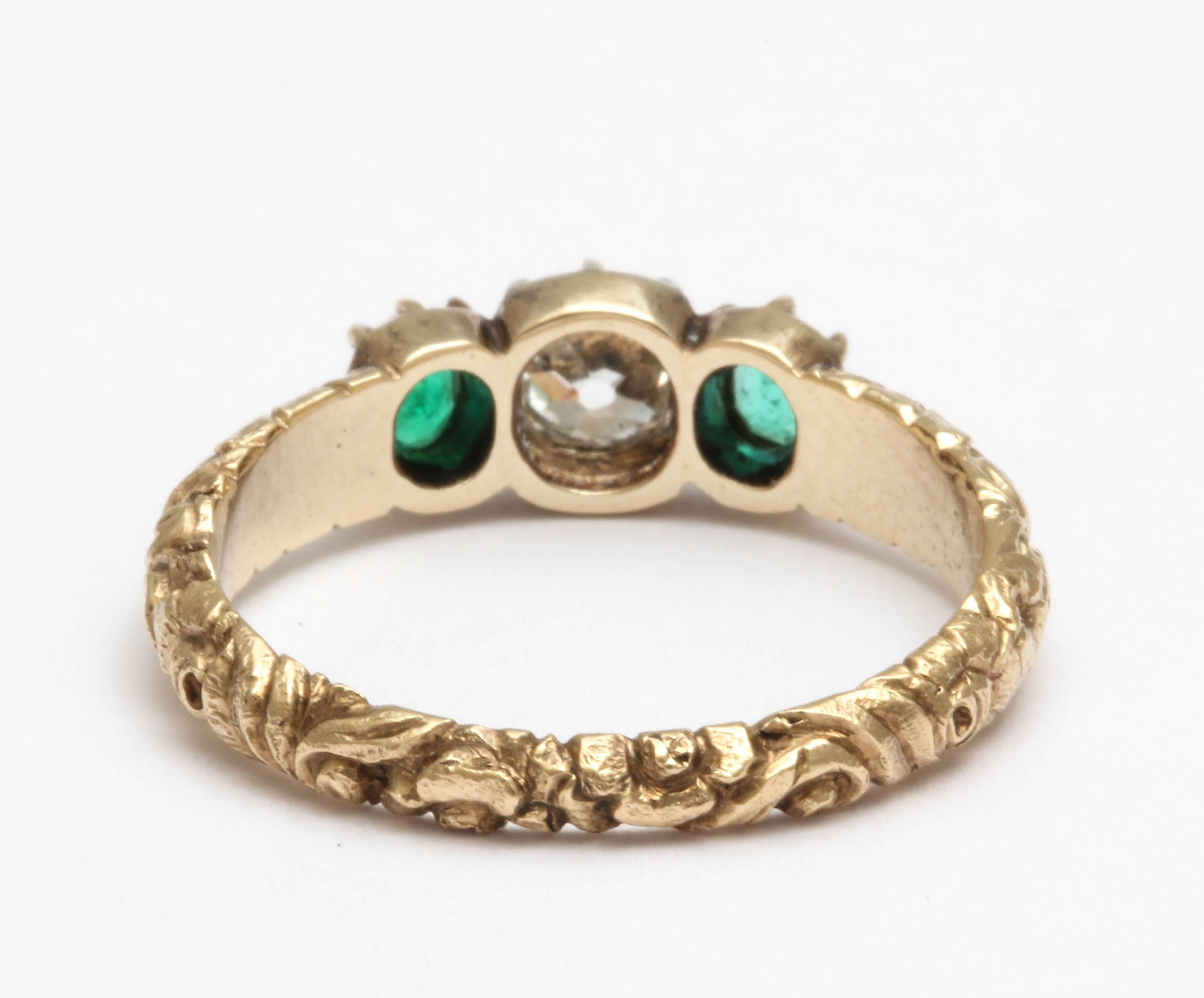 Victorian 1840s Emerald and Diamond Ring For Sale
